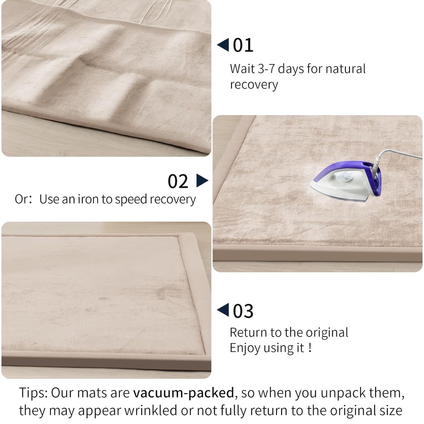 ACOMOPACK Baby Play Mat for Floor 1.3" Thick Memory Foam Play Mat 59"×71" Tummy Time Crawling with Non-Slip Bottom for Living Room,Nursery,Soft Velvet Playpen Mats for Kids,Infants(Beige)