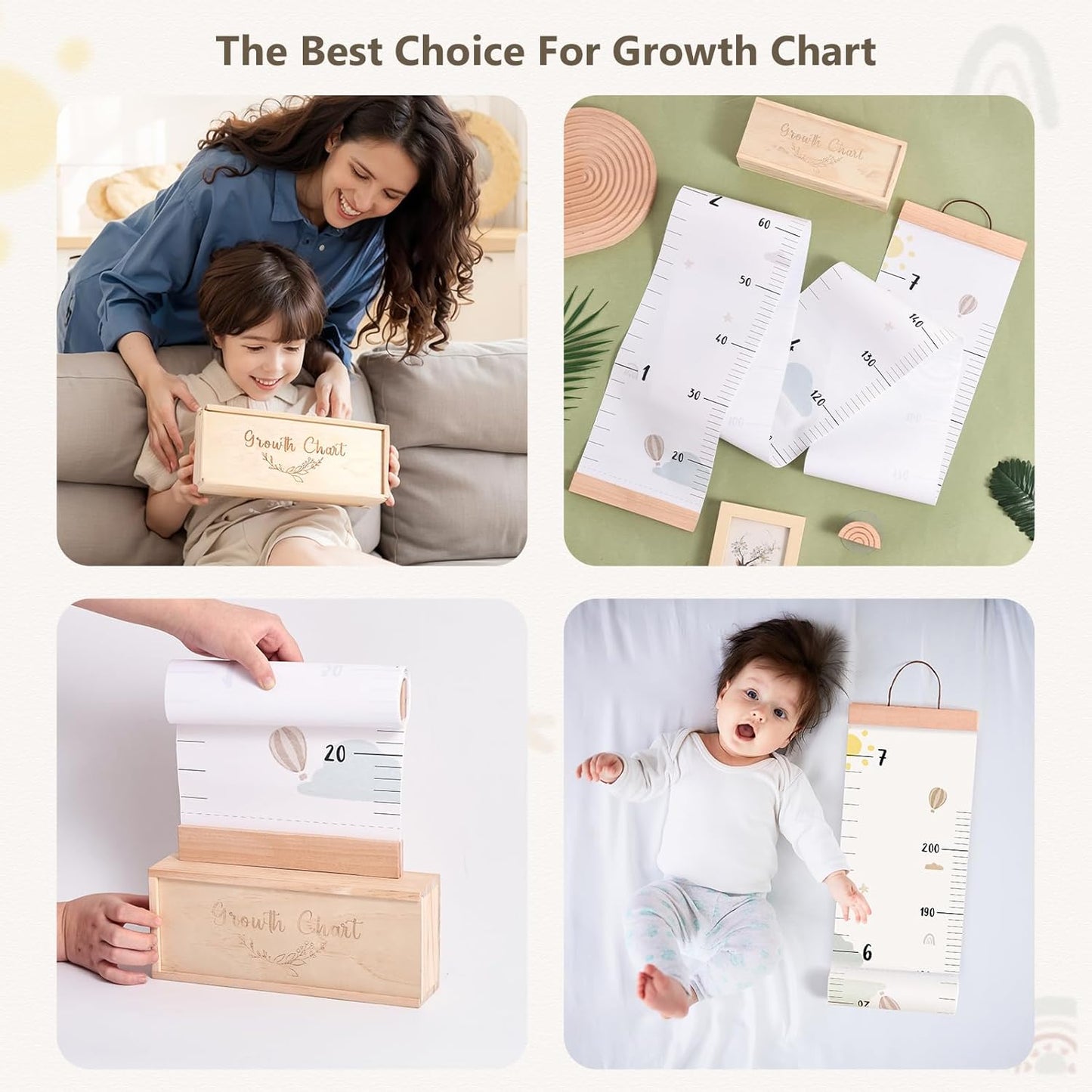 Growth Chart for Wall 7 Ft Height Chart with Keepsake Box & Hook Waterproof Canvas Measure Wall Ruler Removable Neutral Nursery Wall Decor for Baby Kids Toddlers