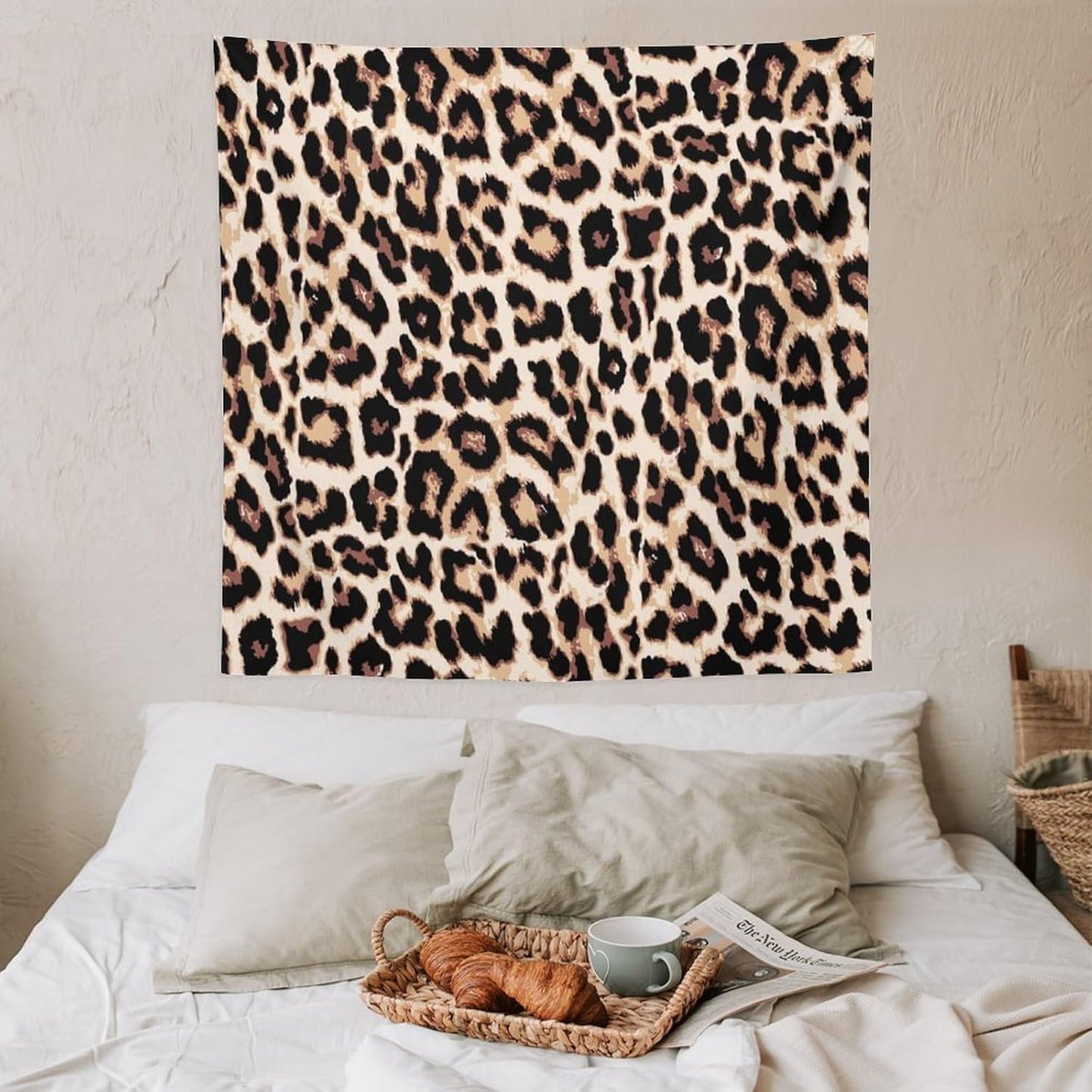 HZOHNAGO Leopard Print Tapestry Rustic Brown Leopard Wild Animal Printed Wall Tapestry Painting Wall Hanging for Bedroom Living Room Dorm 60" W x 60" H