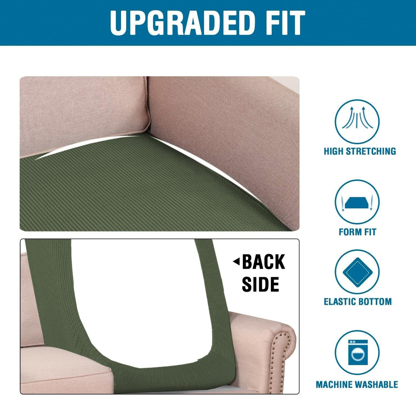 H.VERSAILTEX Super Stretch Individual Chaise Cover Sectional Couch Covers for L Shaped Sofa Both Left/Right Featuring Thick Jacquard Textured Twill Fabric (1 Piece Chaise Cover, Bronze Green)