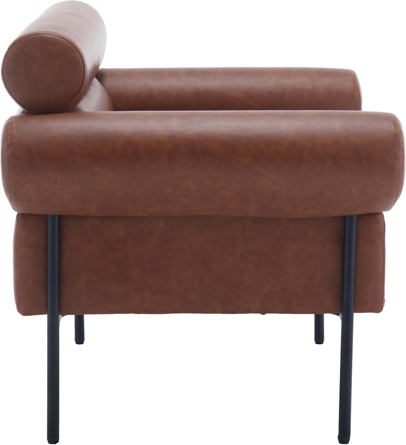 Modern Accent Chairs Set of 2, Single Sofa Accent Chairs for Living Room, Oversized Upholstered Leather Mid-Century Office Reading Armchairs with Channel Tufted for Bedroom, Brown