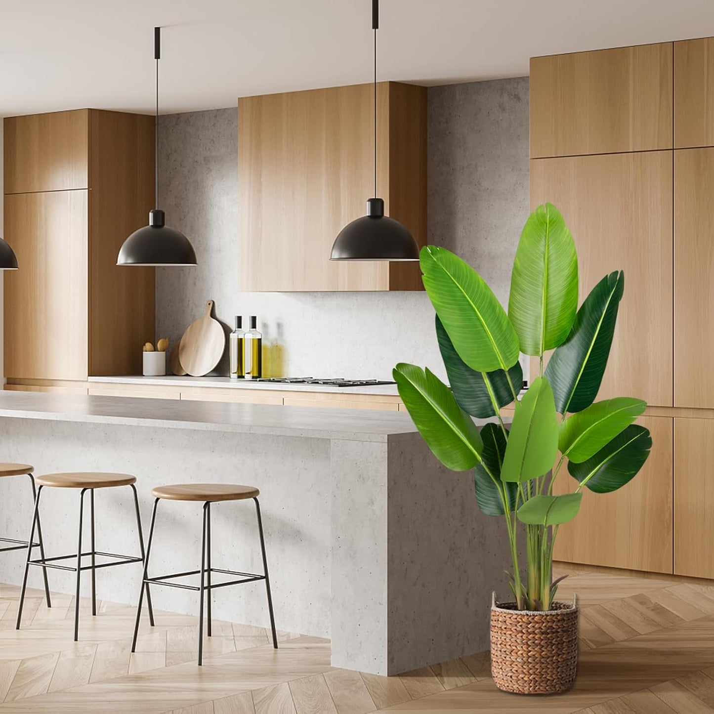 Artificial Bird of Paradise Plant 5.2Ft Fake Tropical Palm Tree with 10Trunks Faux Banana Leaf Trees in Pot for Home Indoor Outdoor Office Modern Decor Housewarming Gift(1Pcs)