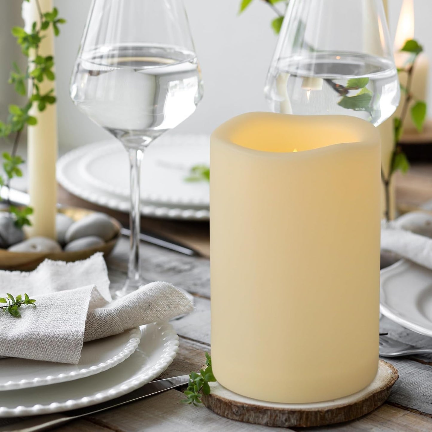 4" x 6" Large Outdoor Flameless Candles with Remote and Timer, Battery Operated Flickering LED Pillar Candles for Patio, Porch, Lantern, Ivory, Plastic, Pack of 1