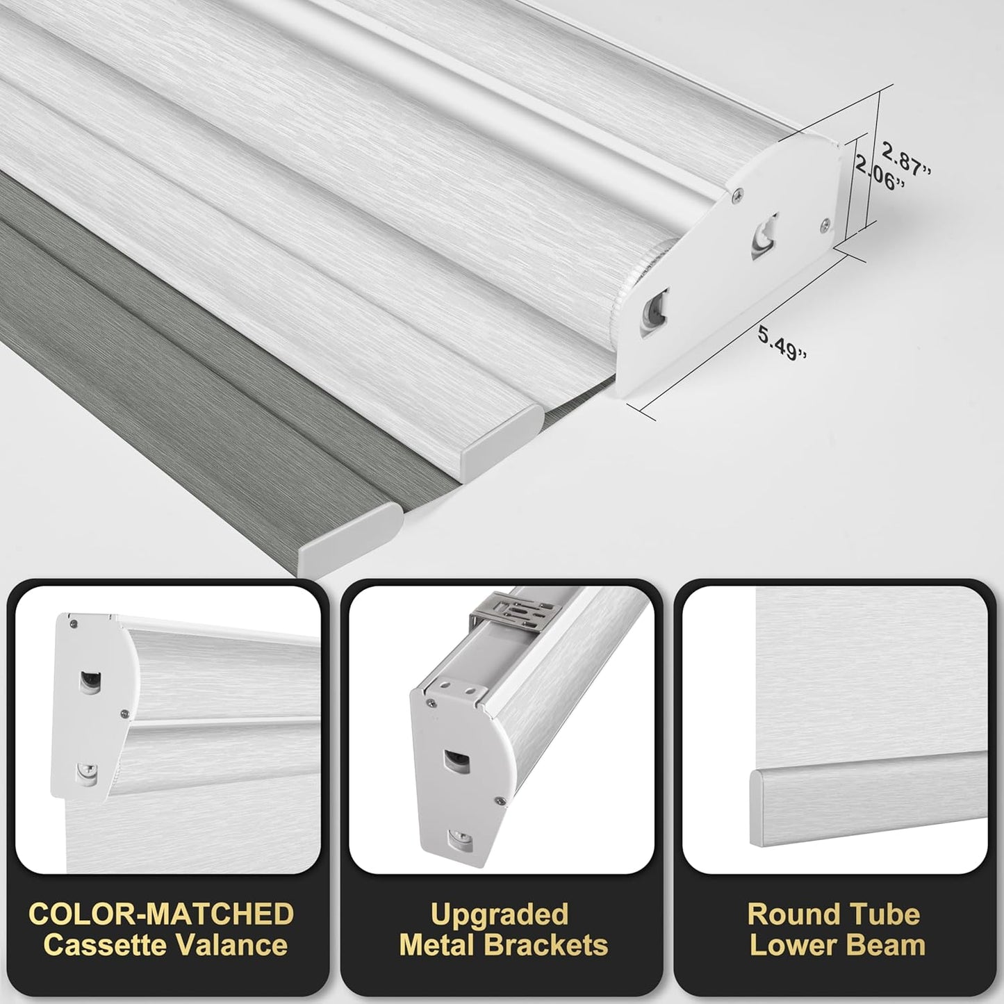 BERISSA Cordless Dual Roller Shades with Cassette Valance, Double Window Shades Blackout and Light Filtering, Day and Night for Home Office Door. Grey and White. 62 W x 56" H