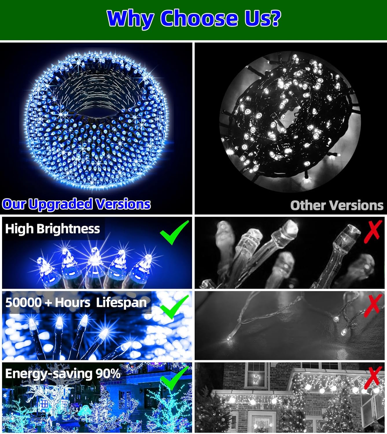 300LED Christmas Lights Outdoor Indoor Use, 12 Lighting Modes 75ft Christmas Tree Lights with Timer, Dimmable BlueLED StringLightsWaterproof for Yard Tree Wedding Party Holiday Decor Blue