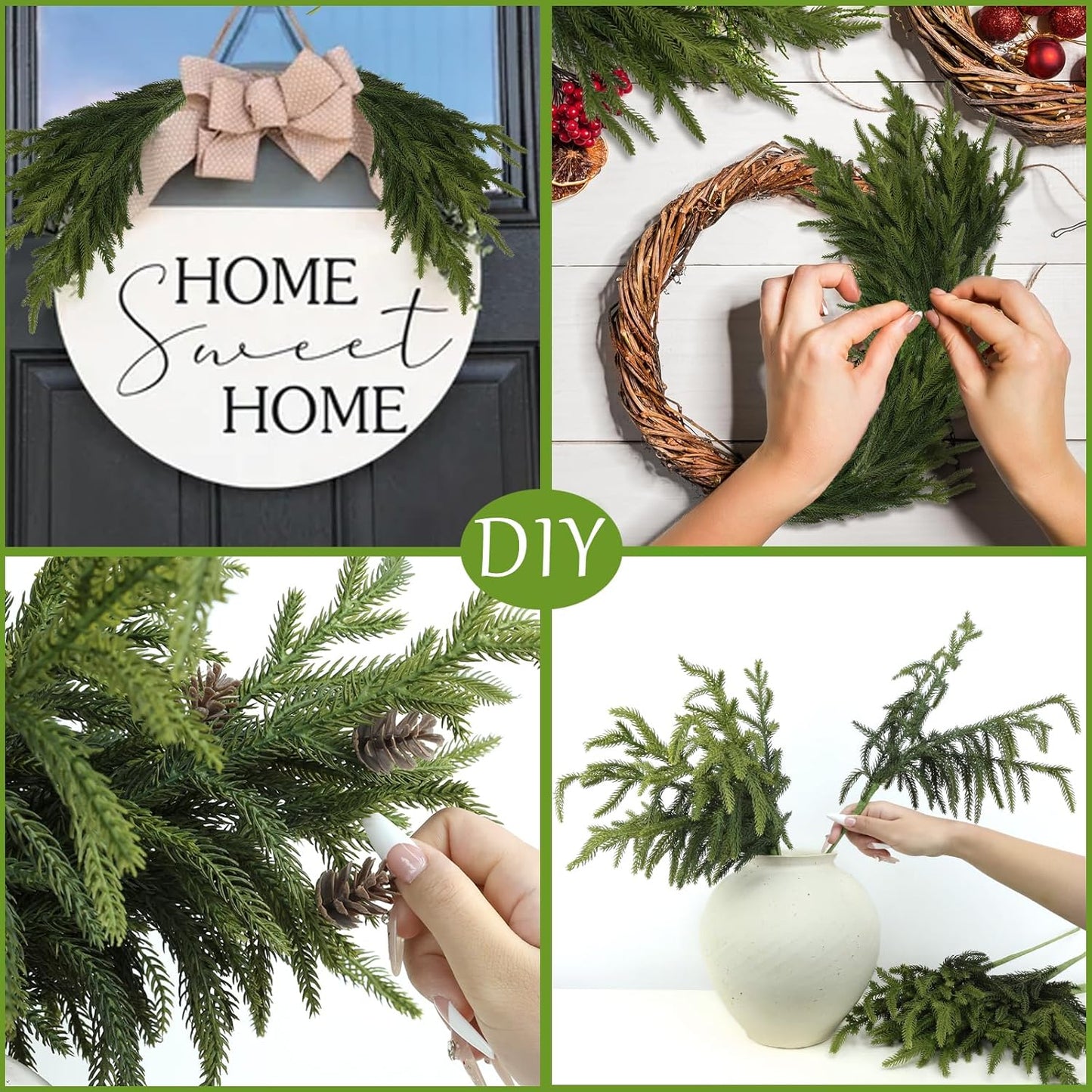 Artgar 24 Pcs Pine Branches - 18 Inch Artificial Green Pine Stem - Real Touch Christmas Greenery Pines Branches for DIY Flower Arrangement Home Indoor Christmas Decor