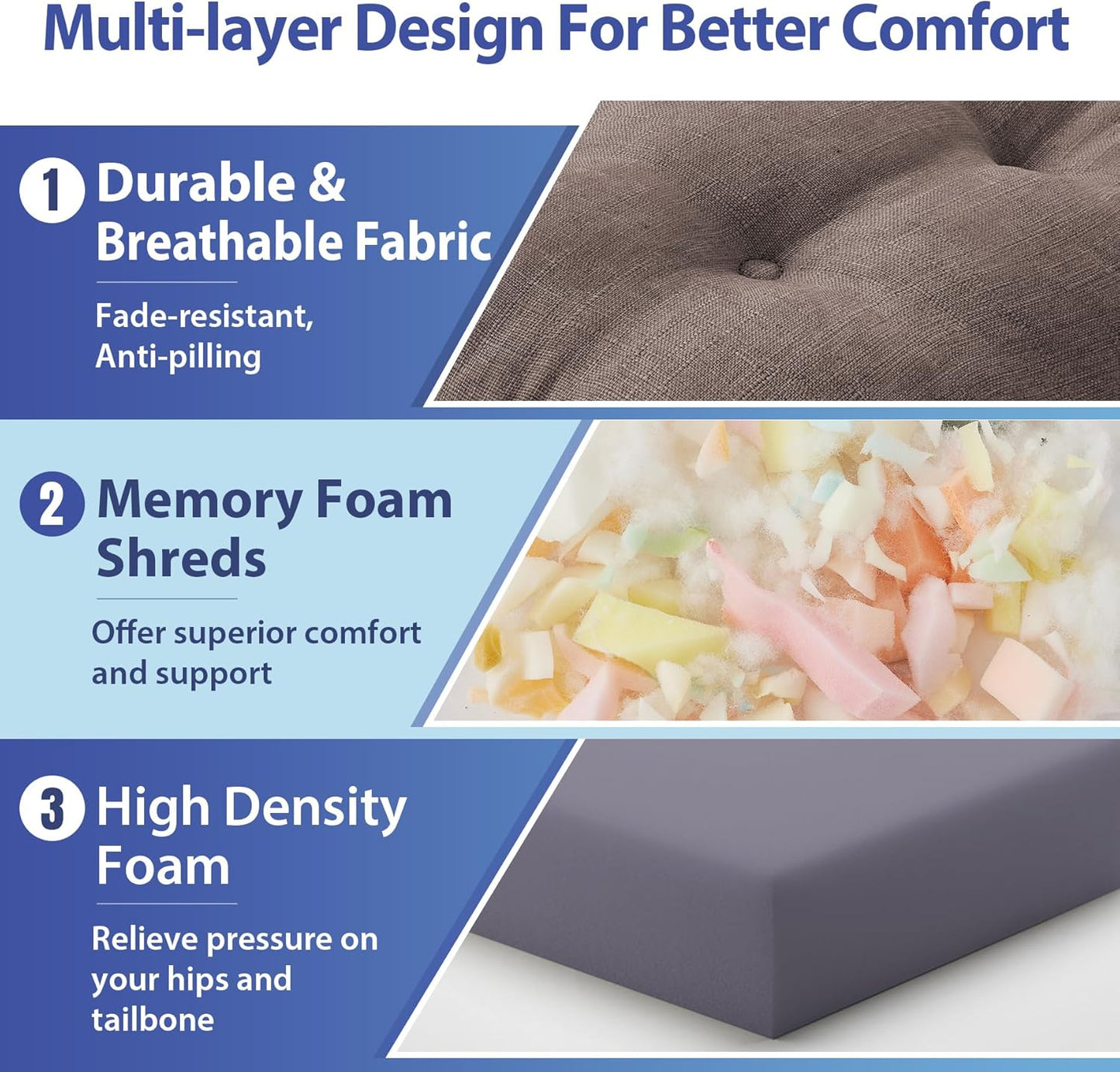 Chair Cushions for Dining Chairs, Dining Chair Cushions, Tufted Indoor Chair Pads with Ties & Non Slip Backing, Seat Cushions for Kitchen Chairs 16.5” x 16.5” x 3.5”, Set of 4, Light Brown