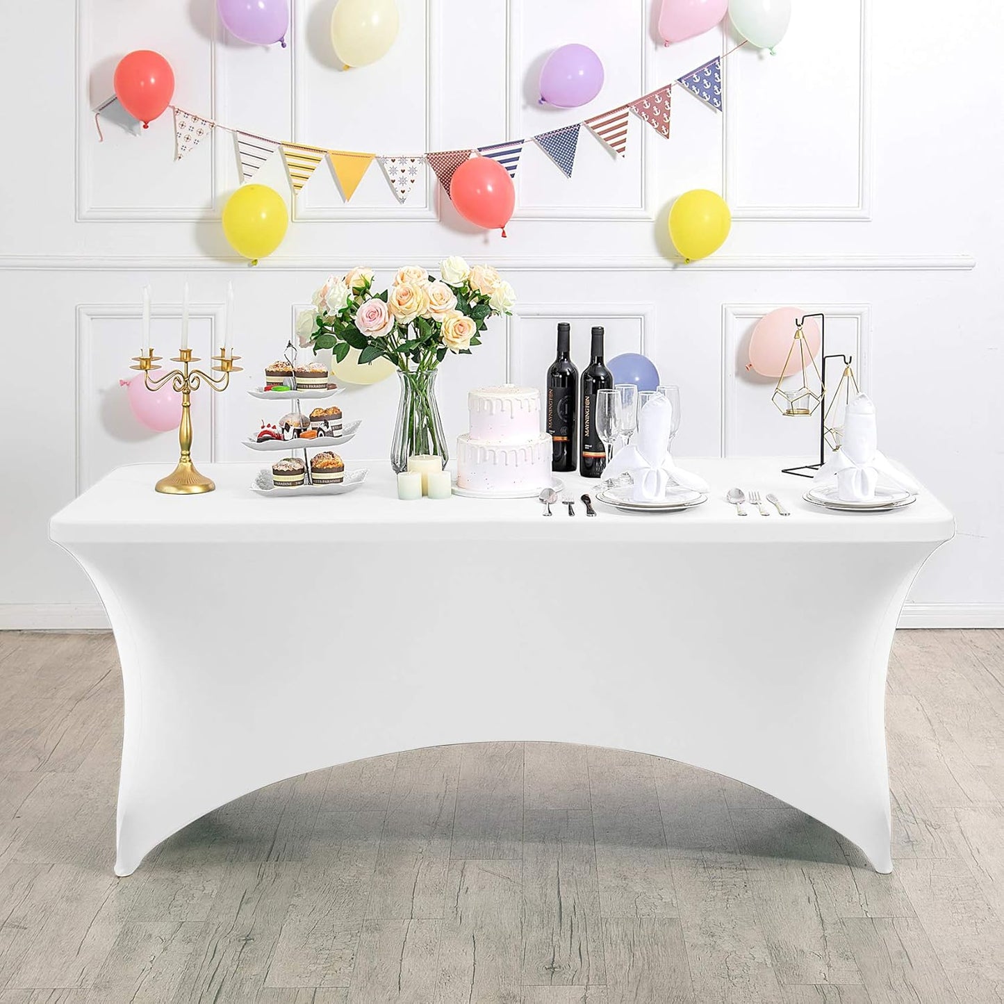 2Pack Spandex Table Cover for 4FT or 6ft or 8ft Table Universal Fitted Stretch Tablecloth for Party, Banquet, Wedding and Events-White