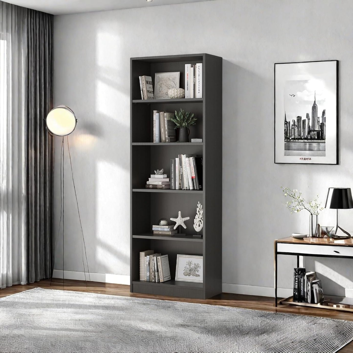Bookshelf, Open Modern Bookshelf, 5 Shelf Bookcase with Freestanding Display Storage, Wooden Book Shelf for Bedroom, Living Room, Dinning Room, Office, Dray