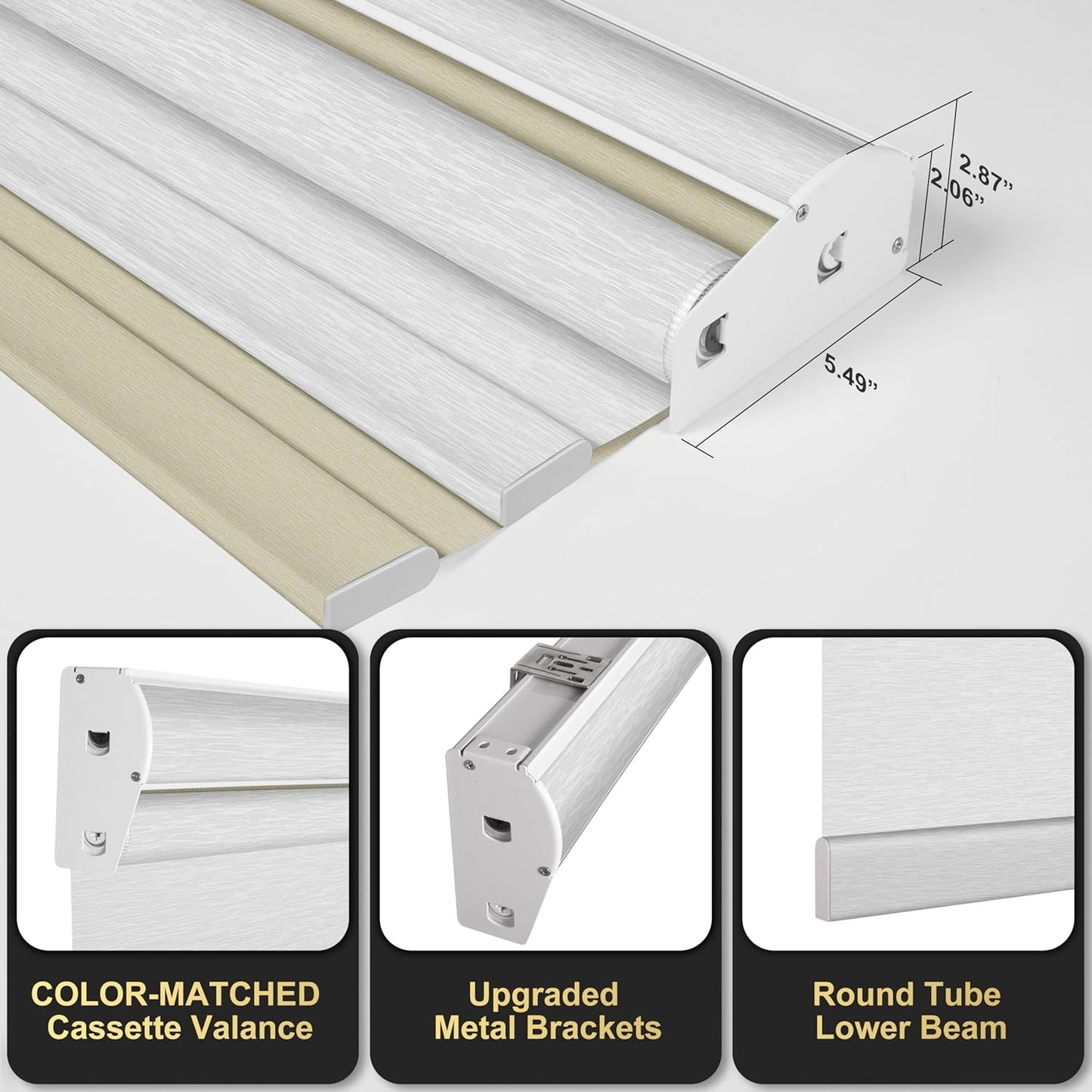 BERISSA Cordless Dual Roller Shades with Cassette Valance,Day and Night Blackout & Light Filtering Shades for Home Office,Door Window Shades - Beige and White,44 W x 86 H