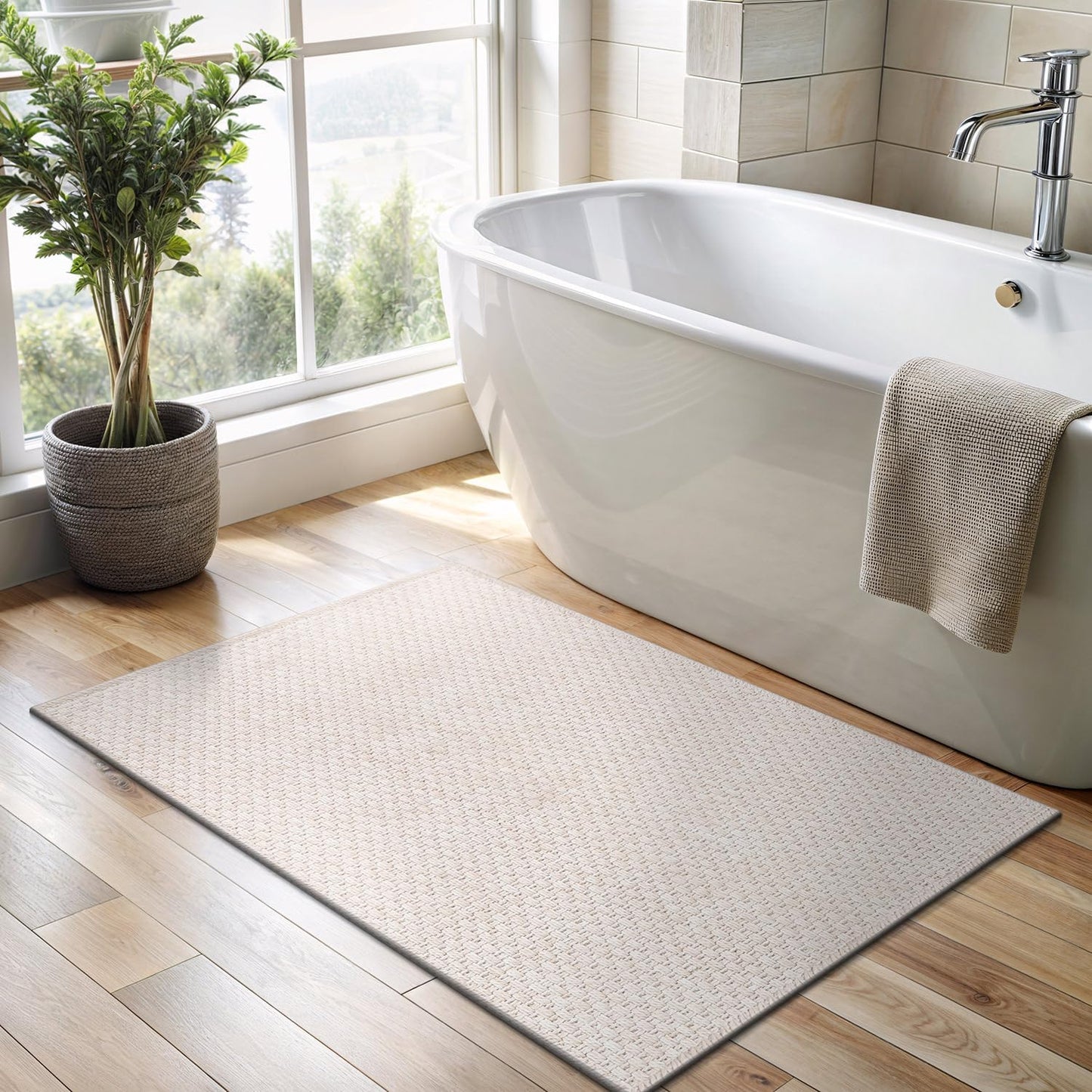 CAMILSON Easy Jute Rug 2x3, Indoor Outdoor Off-White Farmhouse Area Rugs for Living Room and Kitchen Rug, Solid Woven Design, Easy-Cleaning, Washable Outside Carpet Alfombras (2 x 3)