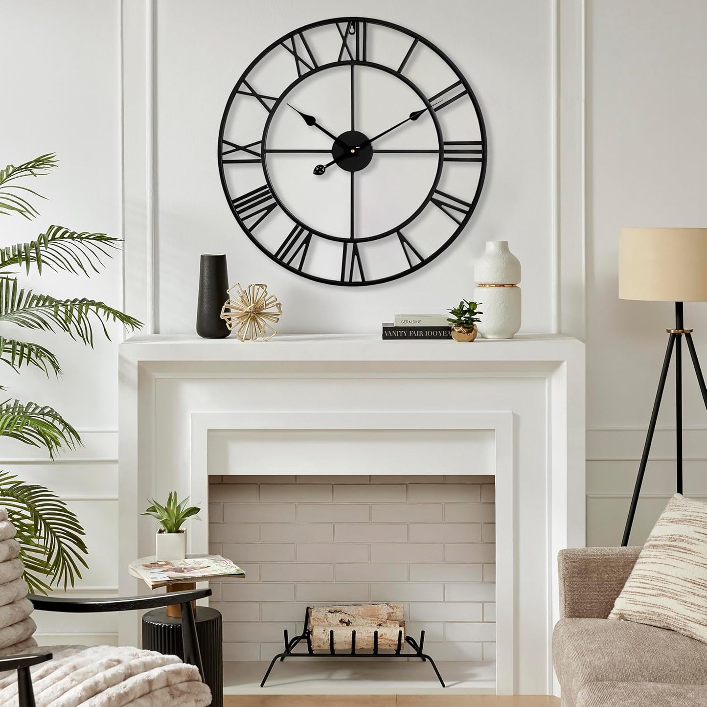 CLXEAST Silent 24 Inch Wall Clocks for Living Room Decor, Large Black Metal Roman Numeral Wall Clocks for Modern Farmhouse Home Decor,House Warming Gifts New Home