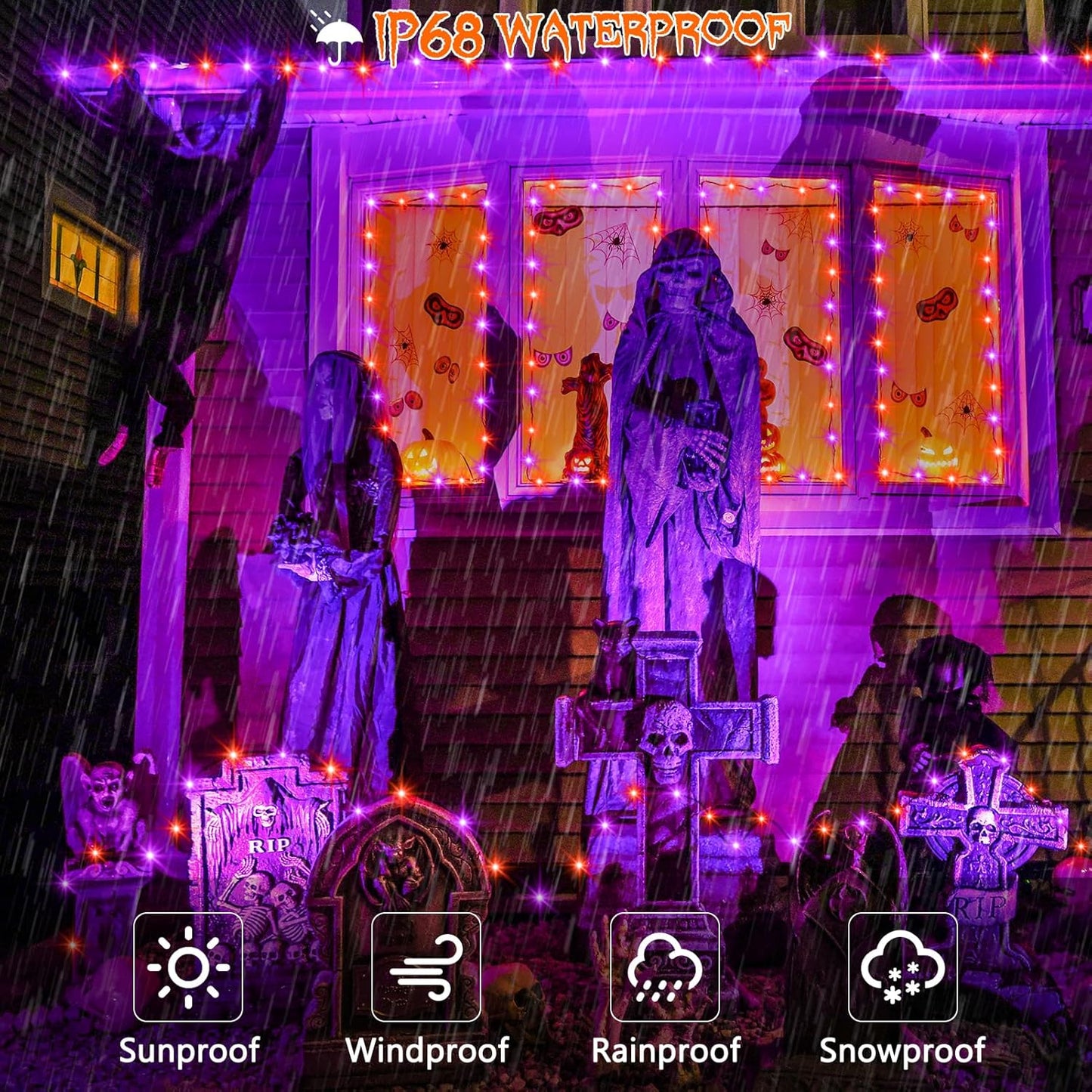 2 Pack Halloween Fairy Lights Plug in, 33Ft 100 LED Micro Starry String Lights with Remote Timer 8 Modes, IP68 Full Waterproof Twinkle Lights for Indoor Halloween Decor (Orange Purple)