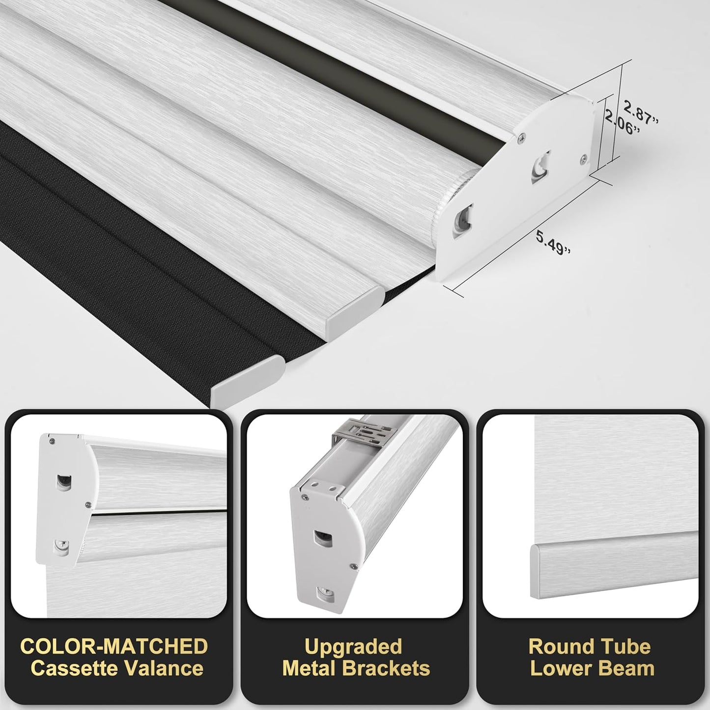 BERISSA Cordless Dual Roller Shades with Cassette Valance,Double Window Shades Blackout and Light Filtering Shades,Day and Night Roller Shades for Home Office Door.Linen Black and White.27 W x 64" H