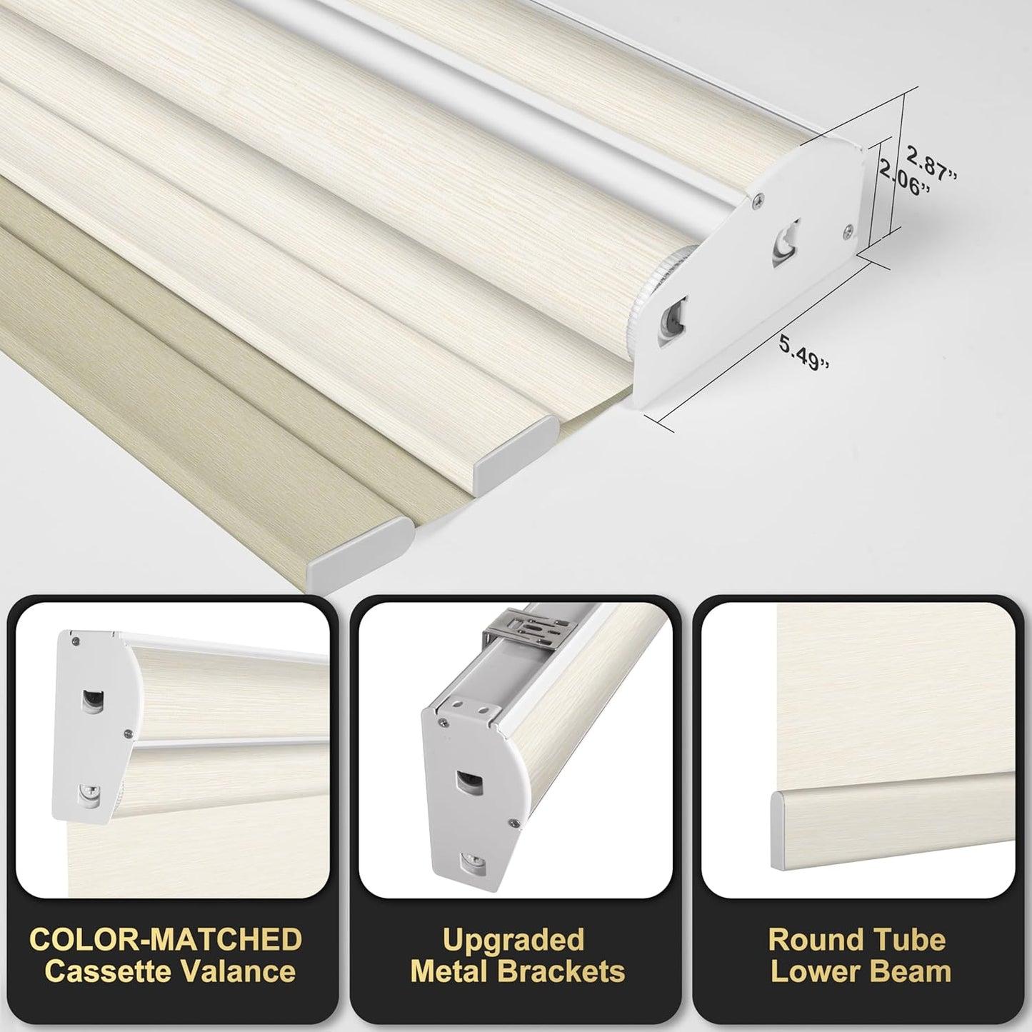 BERISSA Dual Roller Shades with Cassette Valance, Blackout and Light Filtering, Day and Night Shades for Home Office Door. Striped Jacquard Beige. 48 W x 80" H