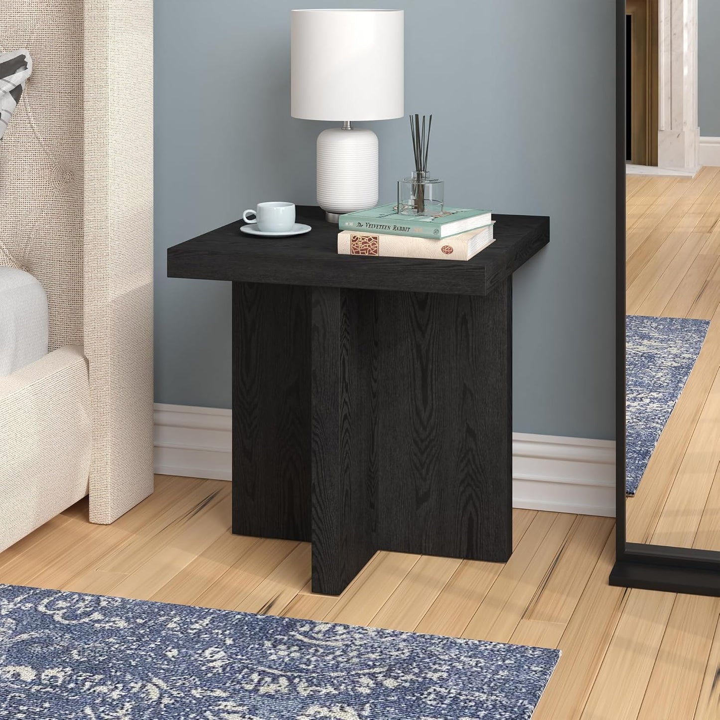 Henn&Hart 22" Wide Square Side Table in Natural Black, for Home, Living Room, Bedroom, Entertainment Room, Office
