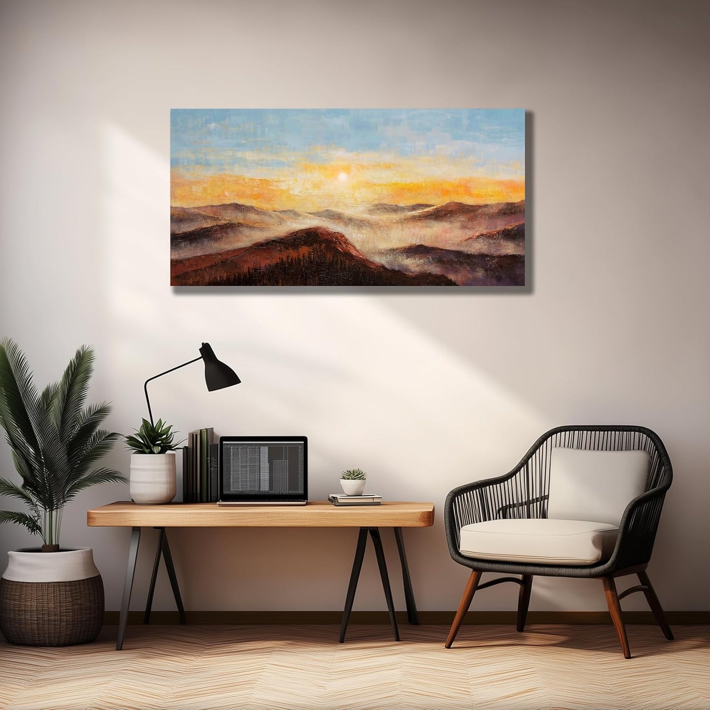 Belmrxne Landscape Wall Art Yellow and Blue Wall Decor Modern Minimalist Decor rectangle Canvas Painting for Living Room Bedroom Dining Room Office Home Decor 24x48 inch