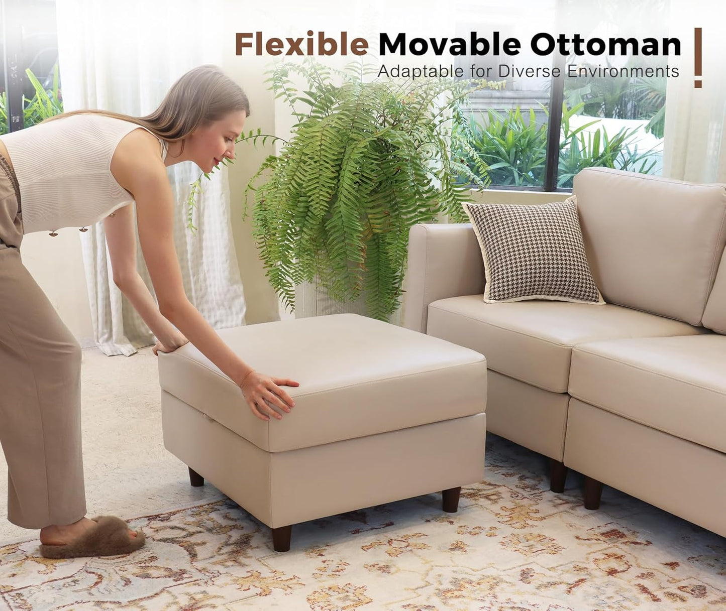 Oversized 172.5" Faux Leather Modular Sectional Sofa, Modern Large 10 Seater U Shaped Couch with Storage Seat with Reversible Chaise Deep Seat for Living Room DIY Combination - Whitesand