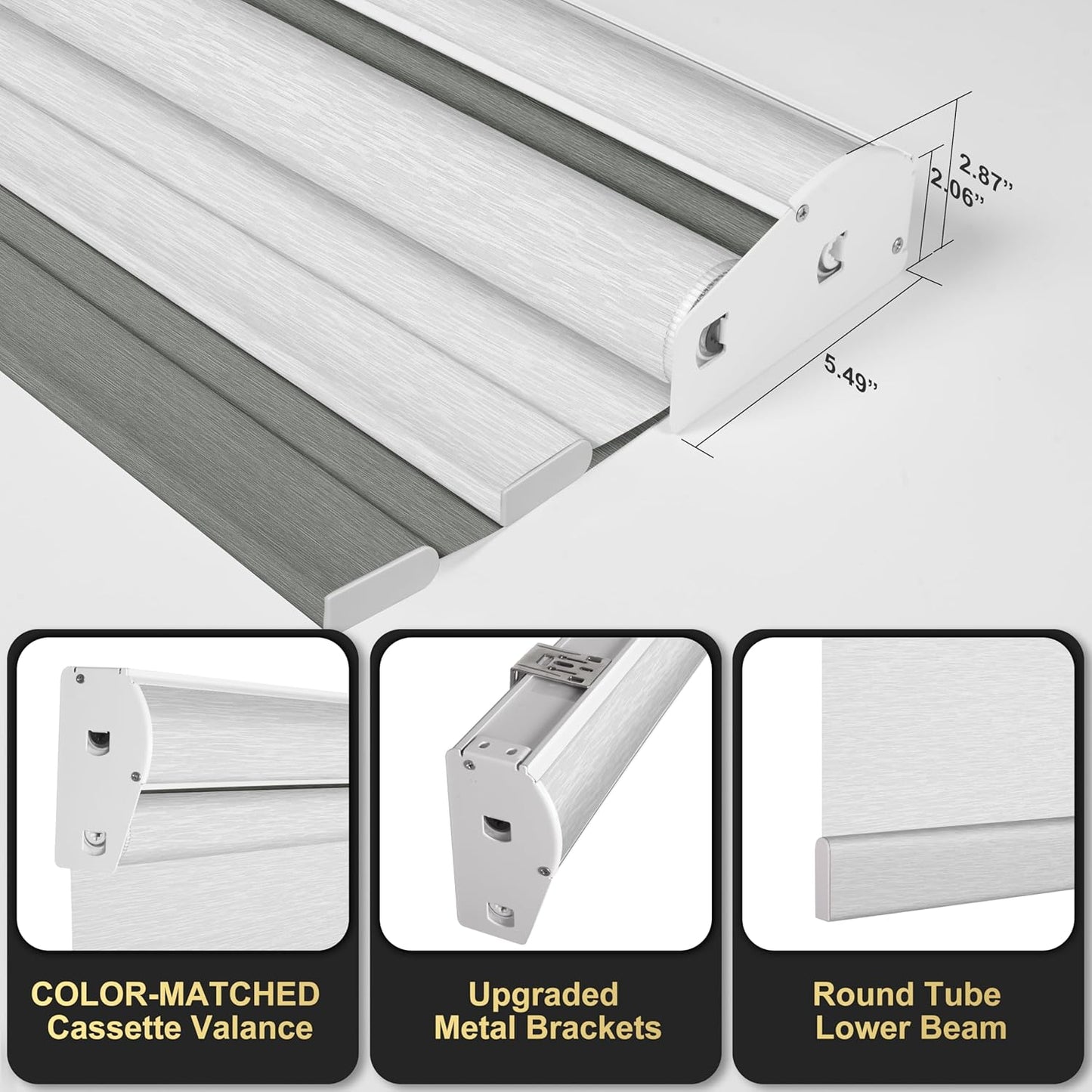 BERISSA Cordless Dual Roller Shades with Cassette Valance,Double Window Shades Blackout and Light Filtering Shades,Day and Night Roller Shades for Home Office Door.Grey and White.42 W x 72" H