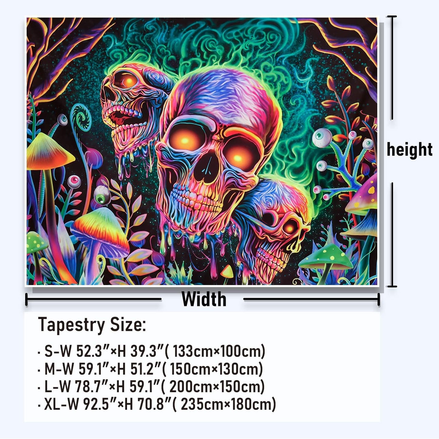 Amonercvita Blacklight Skull Tapestry Trippy Skeleton Wall Tapestries UV Reactive Neon Plants Trees Tapestries Aesthetic Galaxy Space Tapestry Wall Hanging for Bedroom Decor(W59.1×H78.7 inches)