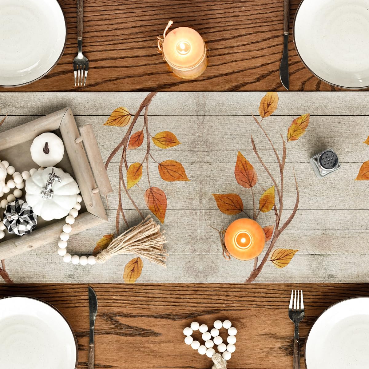 Artoid Mode Wood Gnomes Pumpkins Sunflower Maple Leaves Fall Table Runner, Kitchen Dining Table Decoration for Home Party Decor 13 x 36 Inch