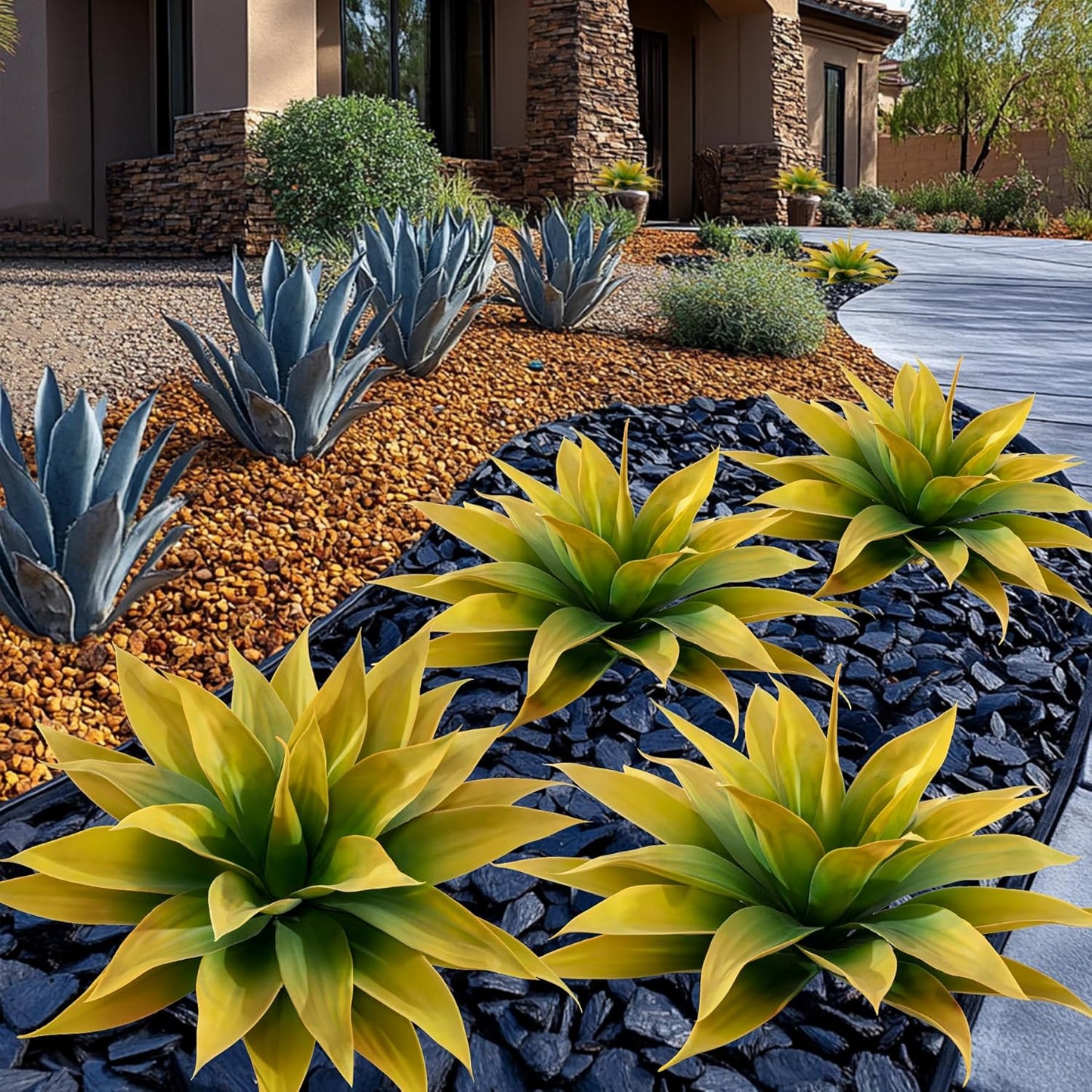 Artificial Plants Outdoor Faux Plant,Artificial Agave Faux Hostas Outdoor Uv Resistant Artificial Plants Indoor Fake Plant Artificial Agave Plant Indoor(2pcs, 28") Yellow