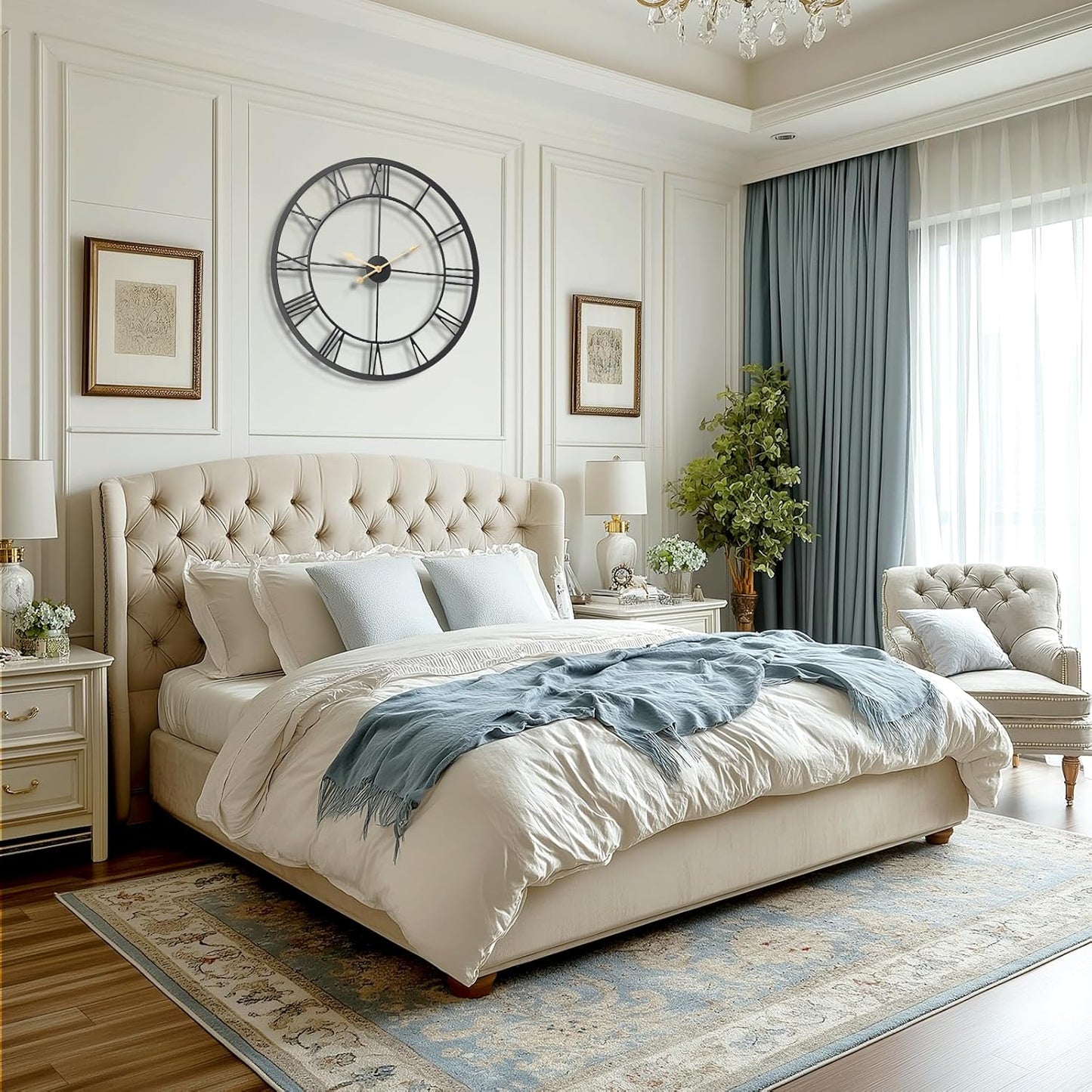 Tatub 32 Inch Large Wall Clock for Living Room Decor, Roman Numeral Modern Round Decorative Metal Large Wall Clock for Bedroom and Kitchen, Silent, Non Ticking, Battery Operated