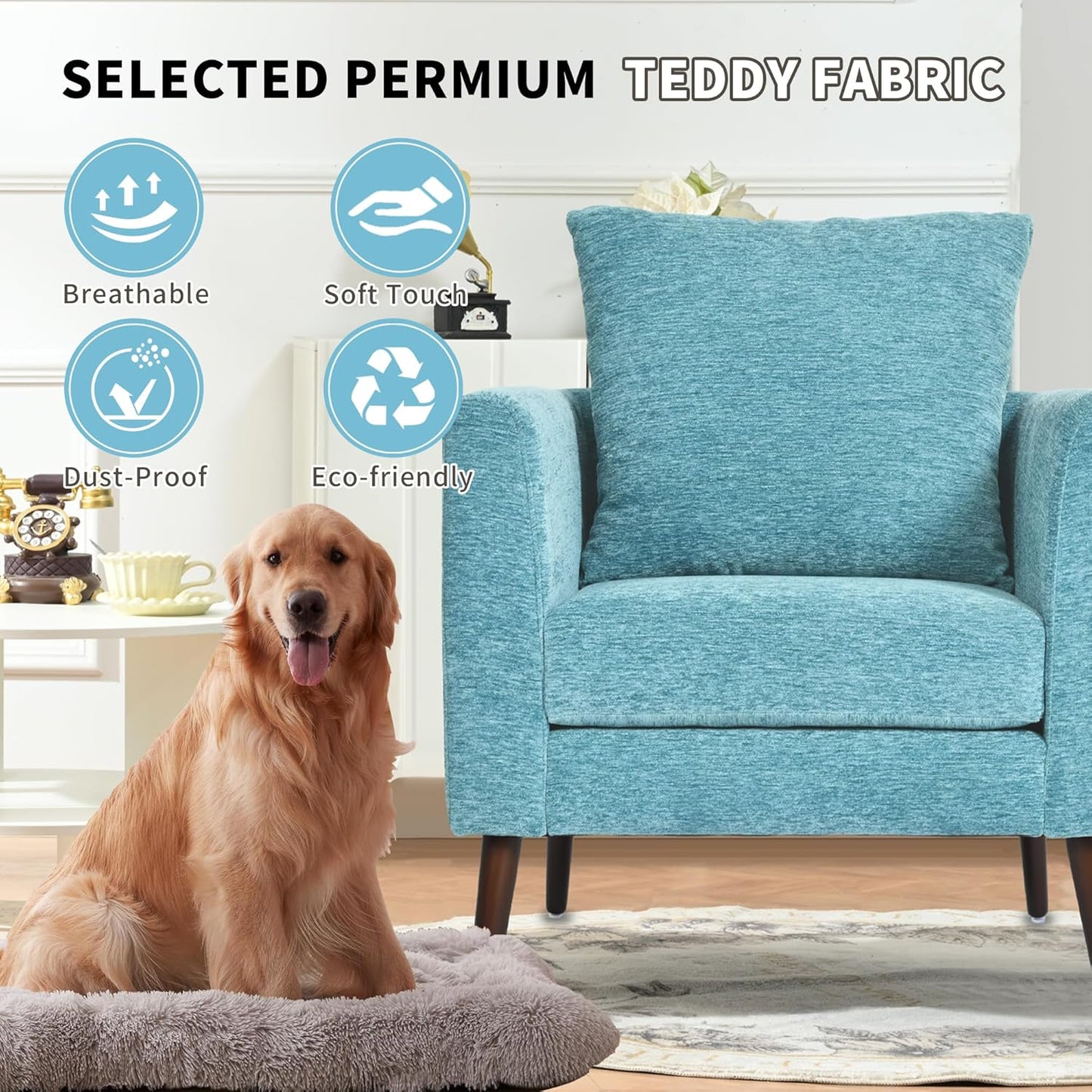 Barrel Accent Chair Set of 2 with Back Pillow, Large Upholstered Armchair with Solid Wood Legs Modern Reading Chairs for Living Room Bedroom