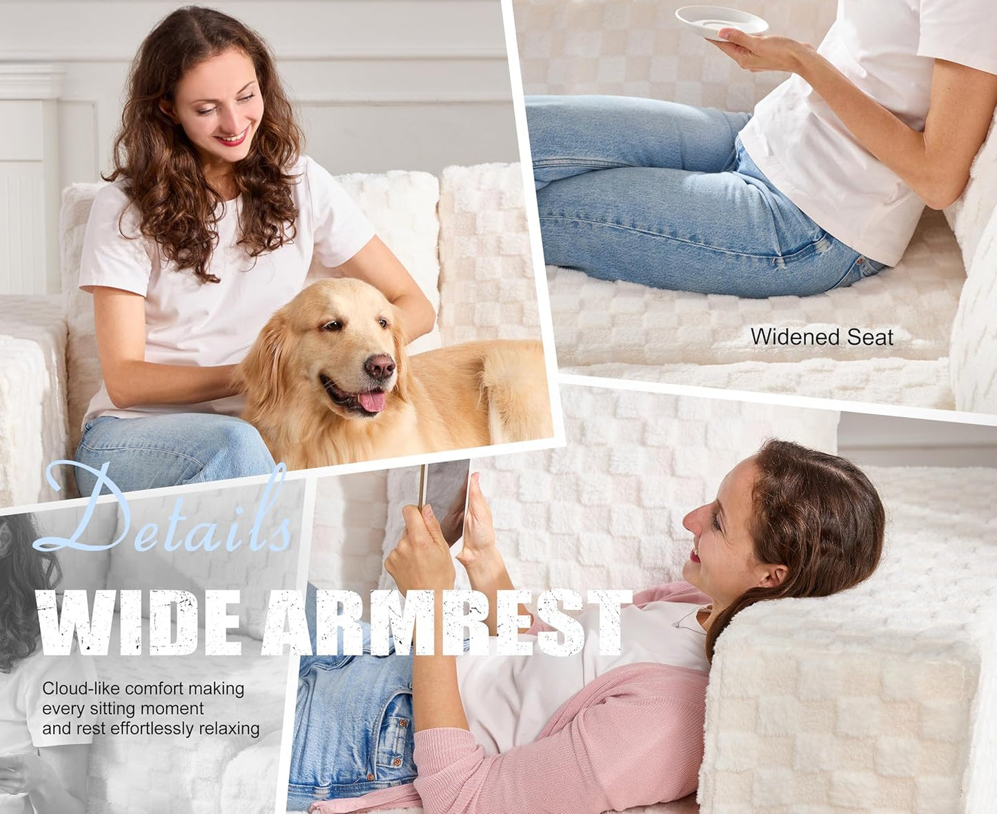 Modular Sectional Sofa 2 Seater Loveseat Modular Couch with Deep Seat Memory Foam Cloud Chair with Pillows Oversized Sectional Sofa for Living Room Bedroom (Plush White, Loveseat)