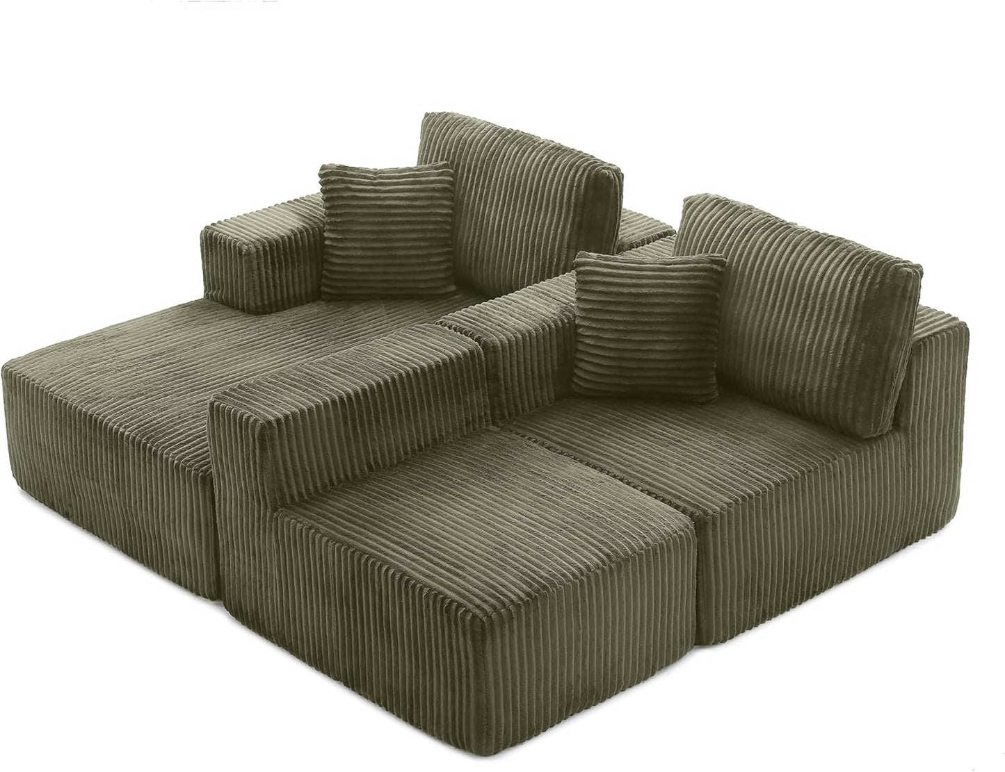 Modular Sectional Sofa Cloud Sectional Couch, 135" Comfy Fluffy L Shaped Olive Green Couches for Living Room, Deep Seat Memory Foam Plush Corduroy Boneless Couch Sectionals Left Facing Chaise Sofa