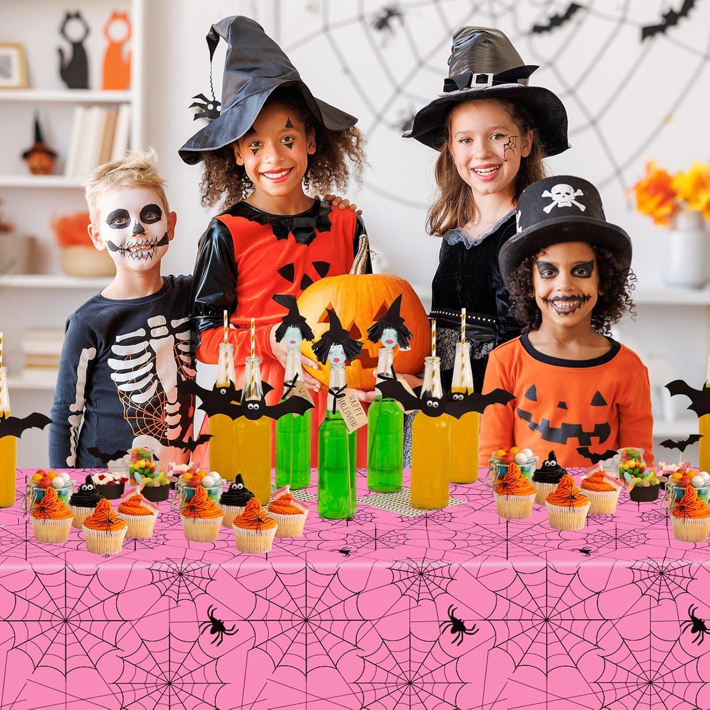 2 Pcs Halloween Tablecloth - Plastic Halloweens Spider Webs Table Cloth, Pink Disposable Rectangle Spiderweb Table Cover for Halloween Party Decorations Supplies Favors Tables Decor, 108 x 54 Inch