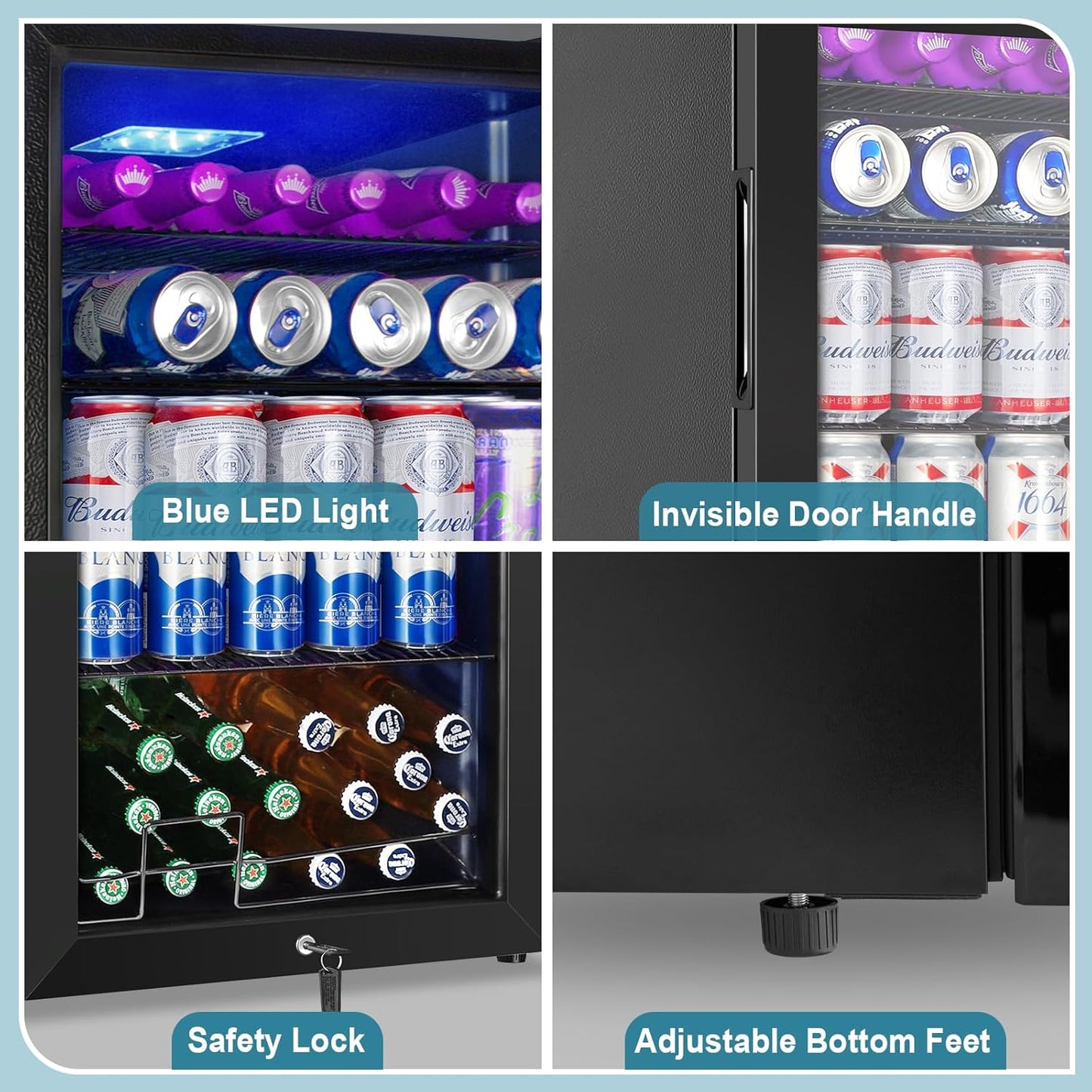128 Cans Beverage Refrigerator Cooler, 3.2 Cu.Ft Mini Drink Fridge Glass Door for Drink Beer Soda Wine, Small Beer Fridge with 4 Removable Shelves for Kitchen Bedroom, Office Bar Gaming Room, Black