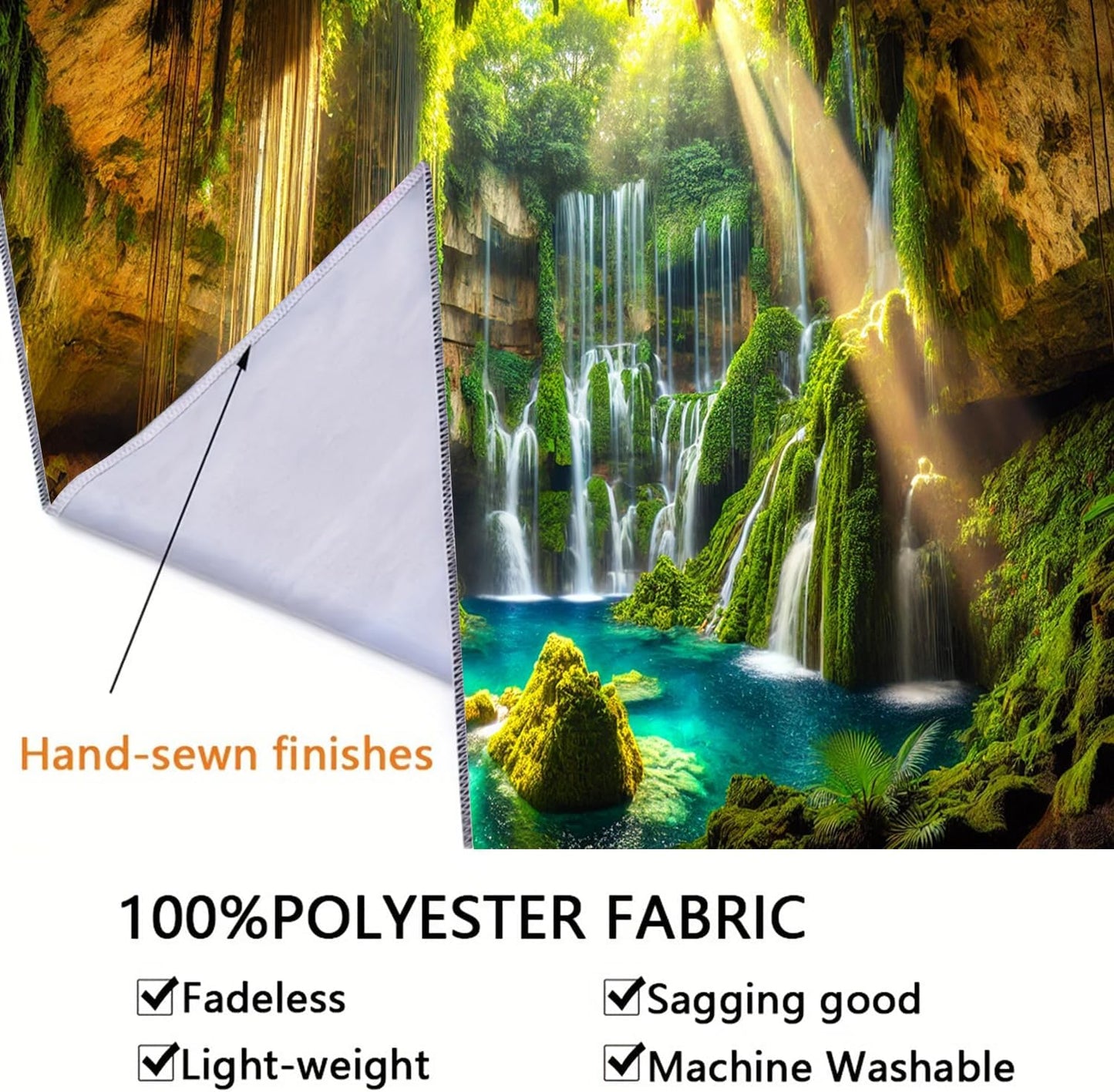 BSFHH Nature Tapestry Forest Tree Sea Cave Wall Hanging, Stream Through Rainforest Landscape Wall Art Tapestry for Bedroom Living room (Cave Waterfall, 110" × 87", Unframed)