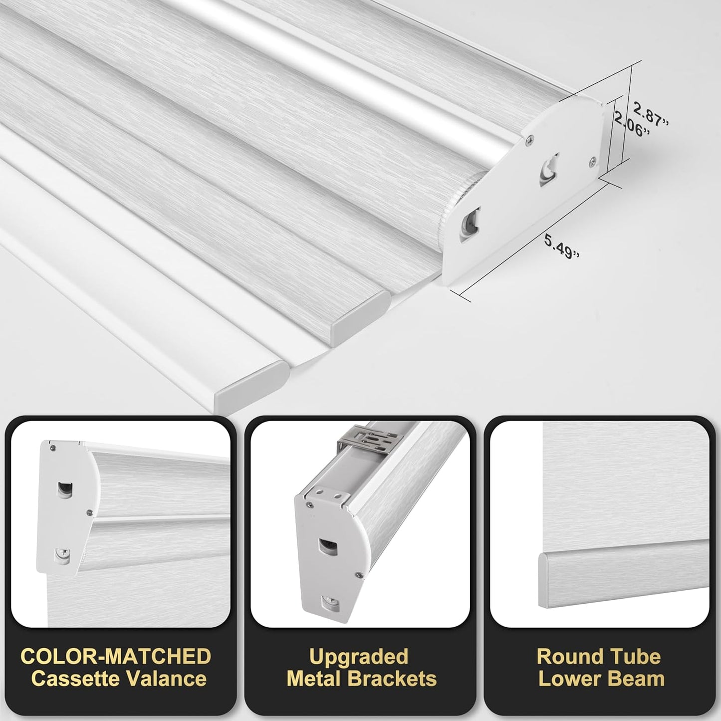 BERISSA Cordless Dual Roller Shades with Cassette Valance, Double Window Shades - Blackout and Light Filtering, Day and Night for Home Office Door. Striped Jacquard White. 78 W x 44" H