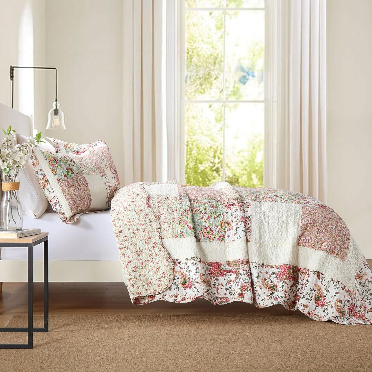 Secgo King Comforter Set for Bed - 100% Cotton Quilts King Size, Black Bedspreads (98 * 104Inch) with 2 Pillow Shams, Patchwork Reversible Lightweight Bedding