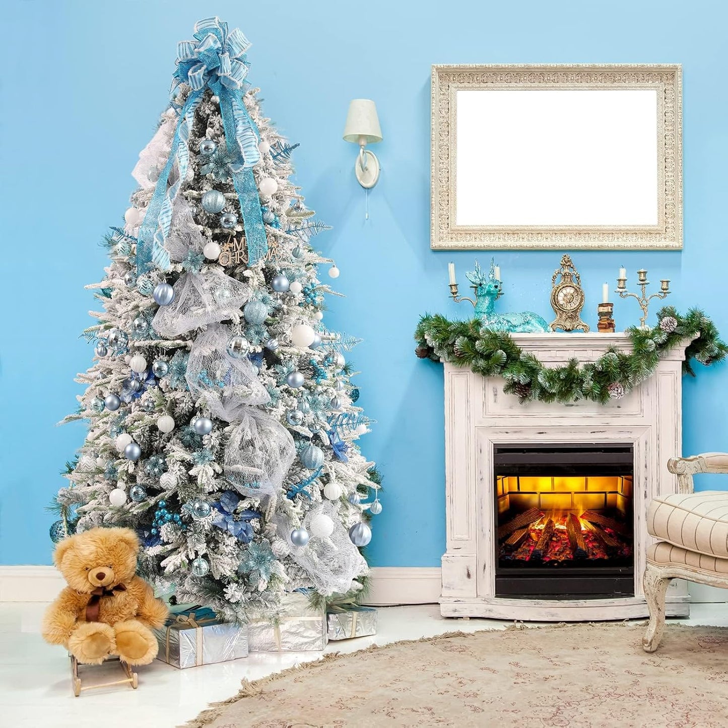 87-Pack Shatterproof Christmas Ball Ornaments Set, Christmas Tree Decorations with Hand-held Gift Package for Xmas Tree Holiday Wedding Party, Baby Blue