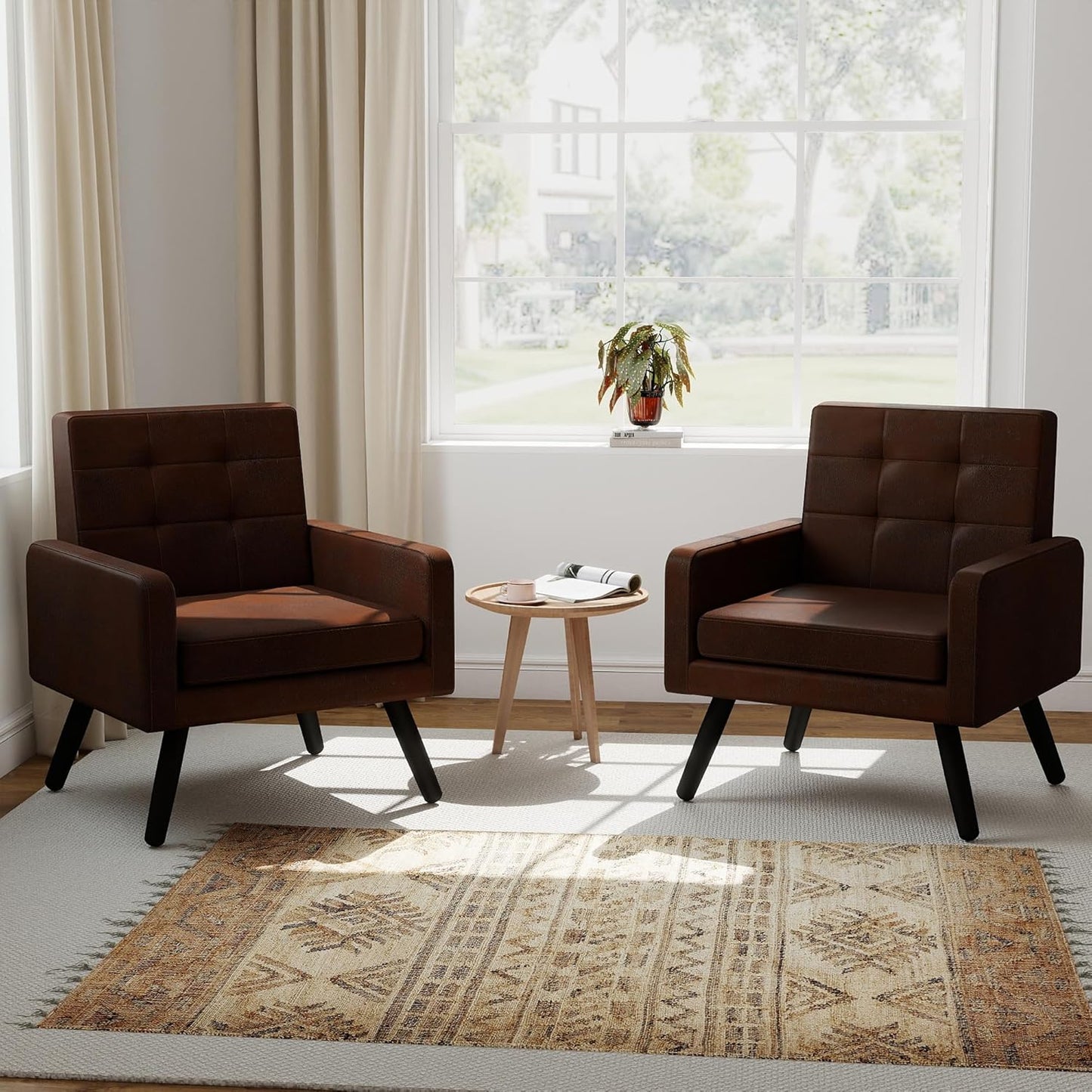 Kromax Mid-Century Modern Accent Chair Set of 2 for Living Room, 496 Lb. Weight Capacity, Dual Armrests, Comfy Extra Large Seat, Timeless Style Perfect for Reading & Relaxing, Bronze