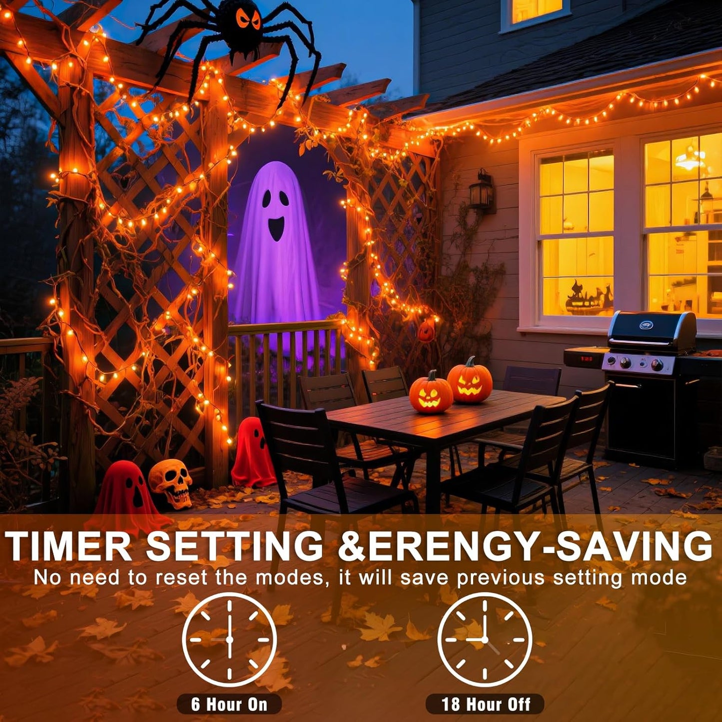 800 LED Orange Lights for Halloween, 262 FT Halloween Lights Indoor Outdoor Clear Wire with 8 Modes, Plug in Waterproof Orange String Light for Christmas Tree Party Thanksgiving Decorations