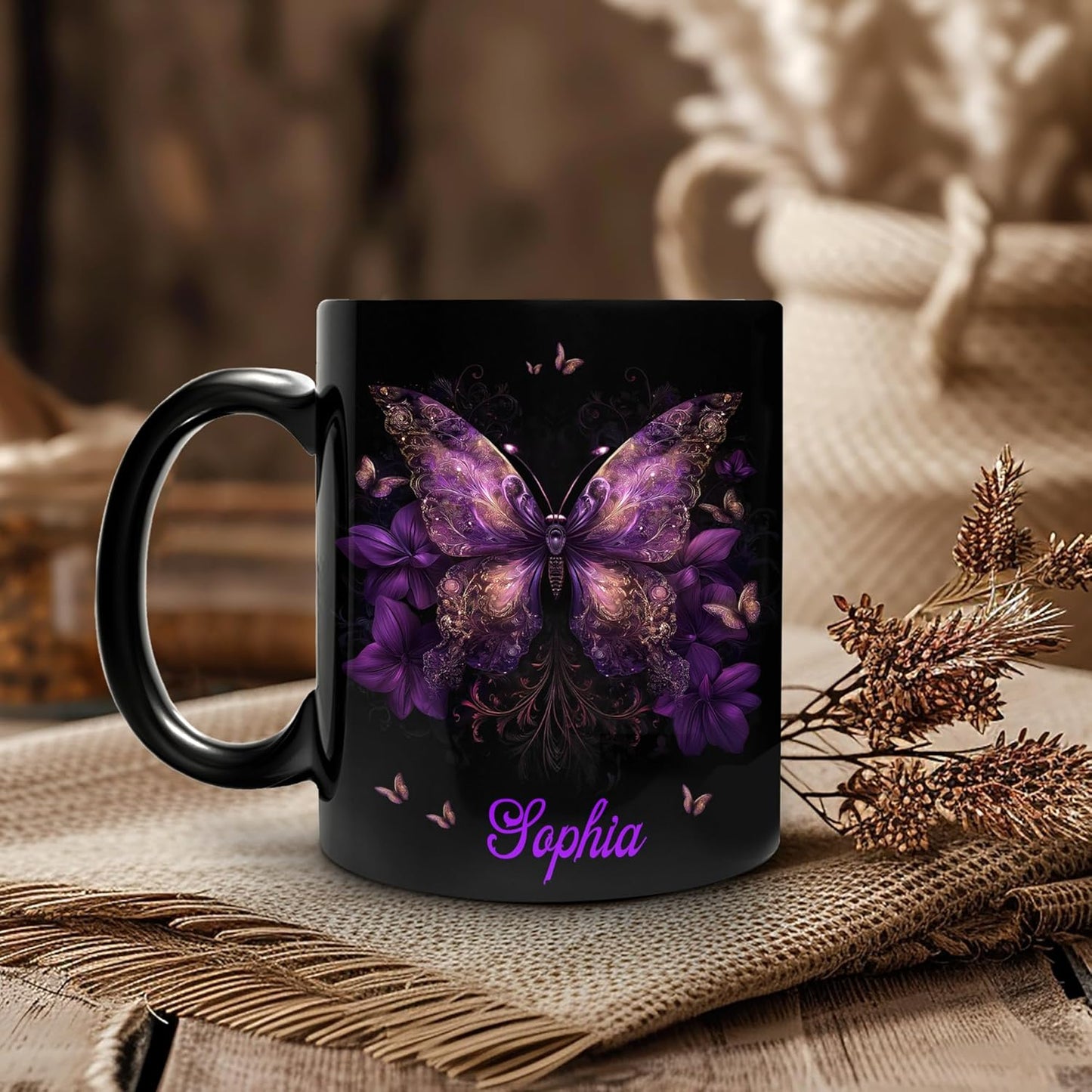 Hyturtle Personalized Purple Butterfly Mug - Butterfly Gifts For Women Lovers - Animal Gift For Bird Lover Her - Bird Gifts For Mom on Mother Day - Custom Name Coffee Cup Ceramic Mug 11 Oz 15 Oz