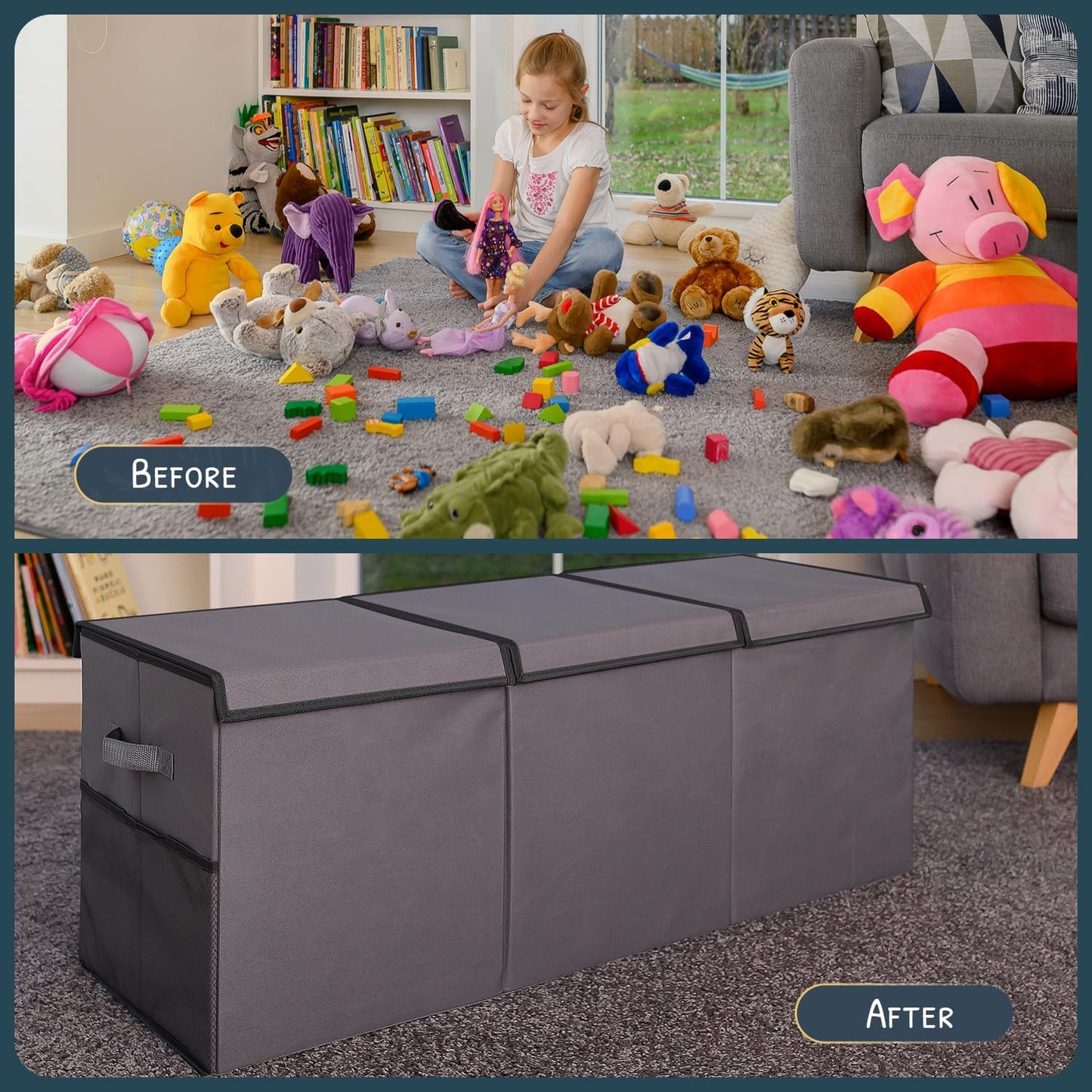 Extra Large Toy Storage Organizer with Lid - Sturdy, Collapsible Toy Chest Storage Box Design - Toys Bin with Dividers for Kids, Nursery, Bedroom, Playroom 37"x16"x14"