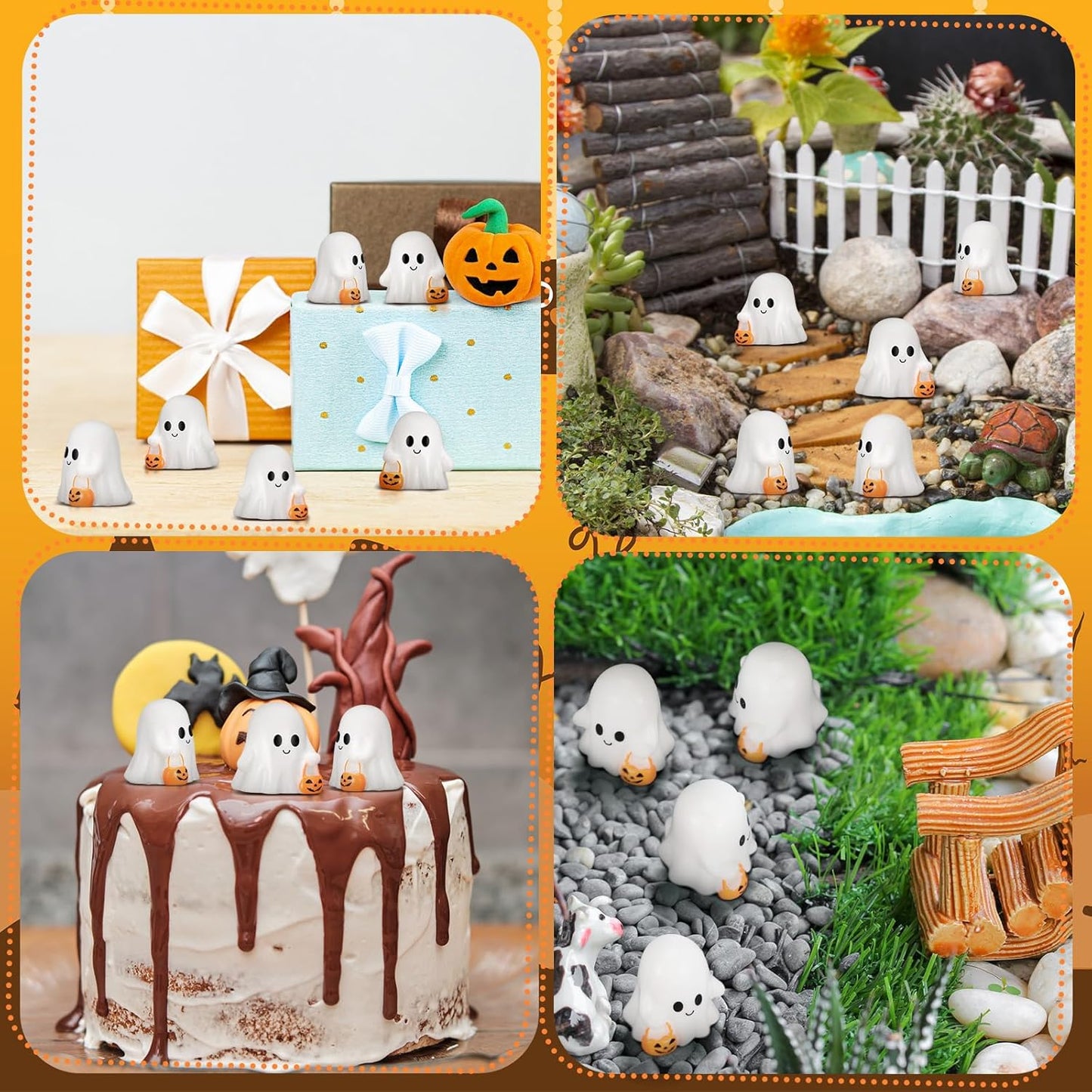 50 Pcs Halloween Mini Ghosts Figurines Resin Tiny Ghosts Miniatures Figures Ornaments for Halloween Party Outdoor Home Garden Decoration