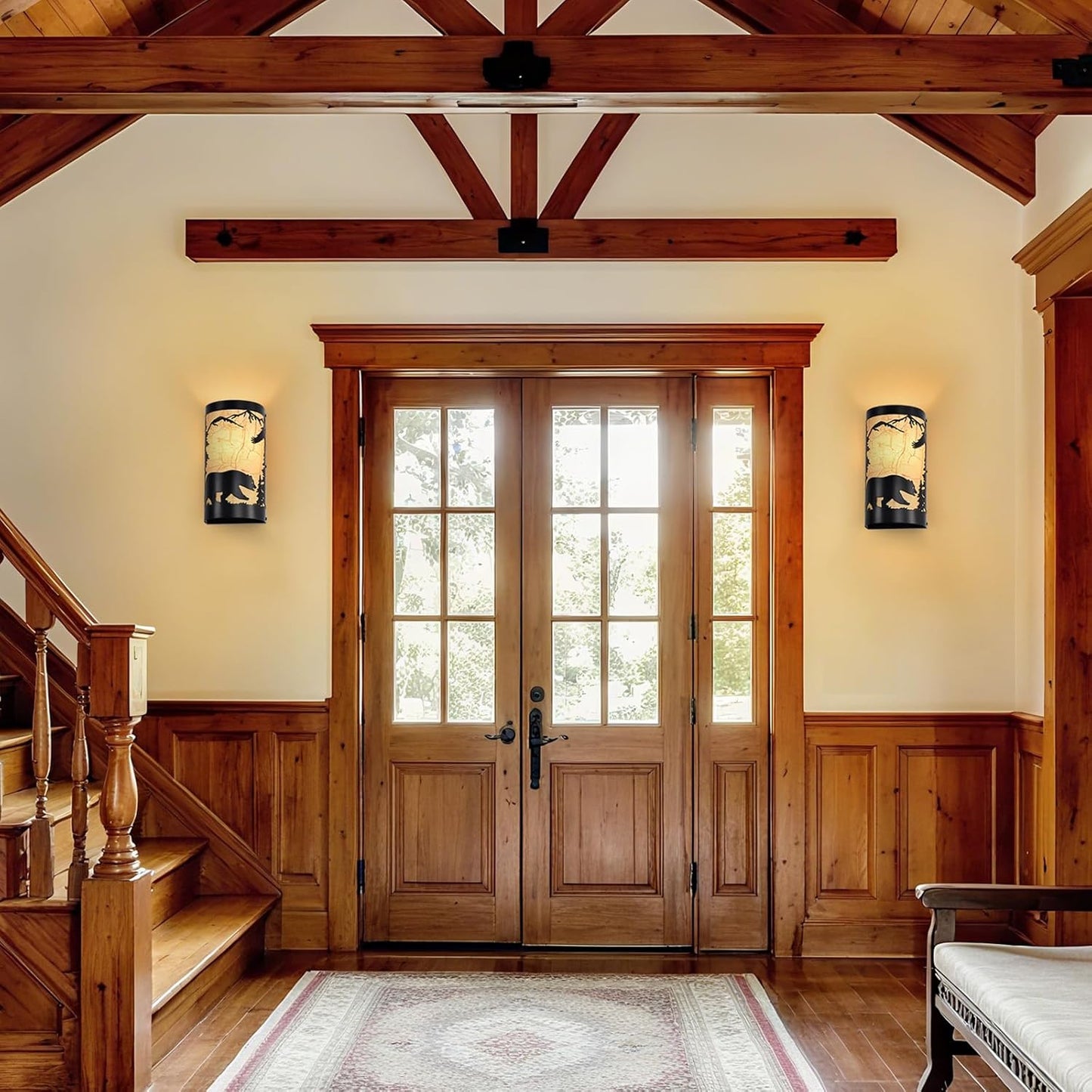 Black Wall Sconces,Bear Metal Yellow Parchment Rustic Wall Sconces,Farmhouse E26 Base Hallway Wall Light Fixtures,Industrial Wall Mount Lamp,Indoor Wall Lamps for Living Room,Bedroom,Bedside