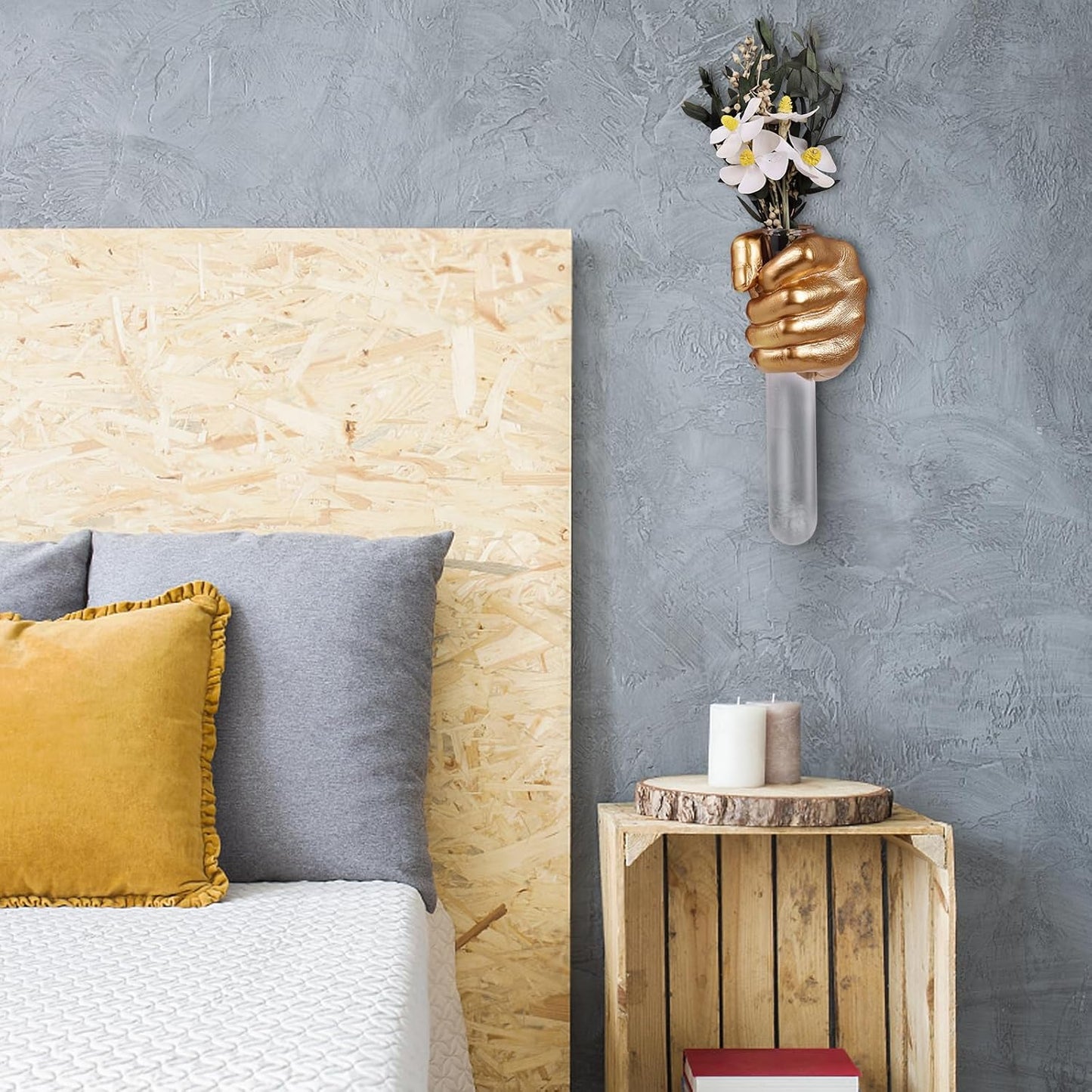 Gold Wall Sculptures, Hand Vases Home Decor, Wall Mount Art Sculpture, Unique Wall Art Statue, Funky Flower Vase Decorations, Modern Eclectic Hanging Decor,Glass Test Tube Vase