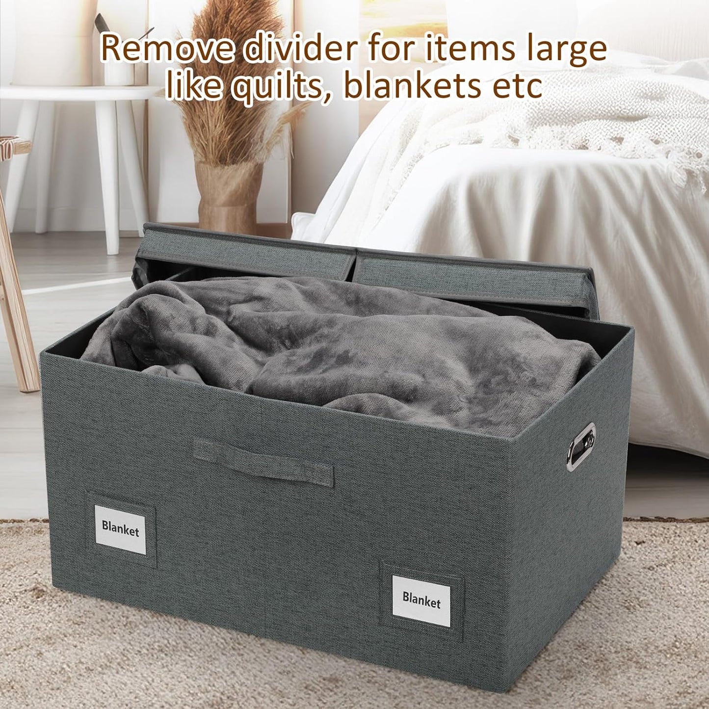 75 Quarts Extra Large Decorative Storage Bins with Lids, 3 Packs Dark Gray Collapsible Storage Bins with Lids, Stackable Storage Bins Decorative Box Storage With Lid Extra Large