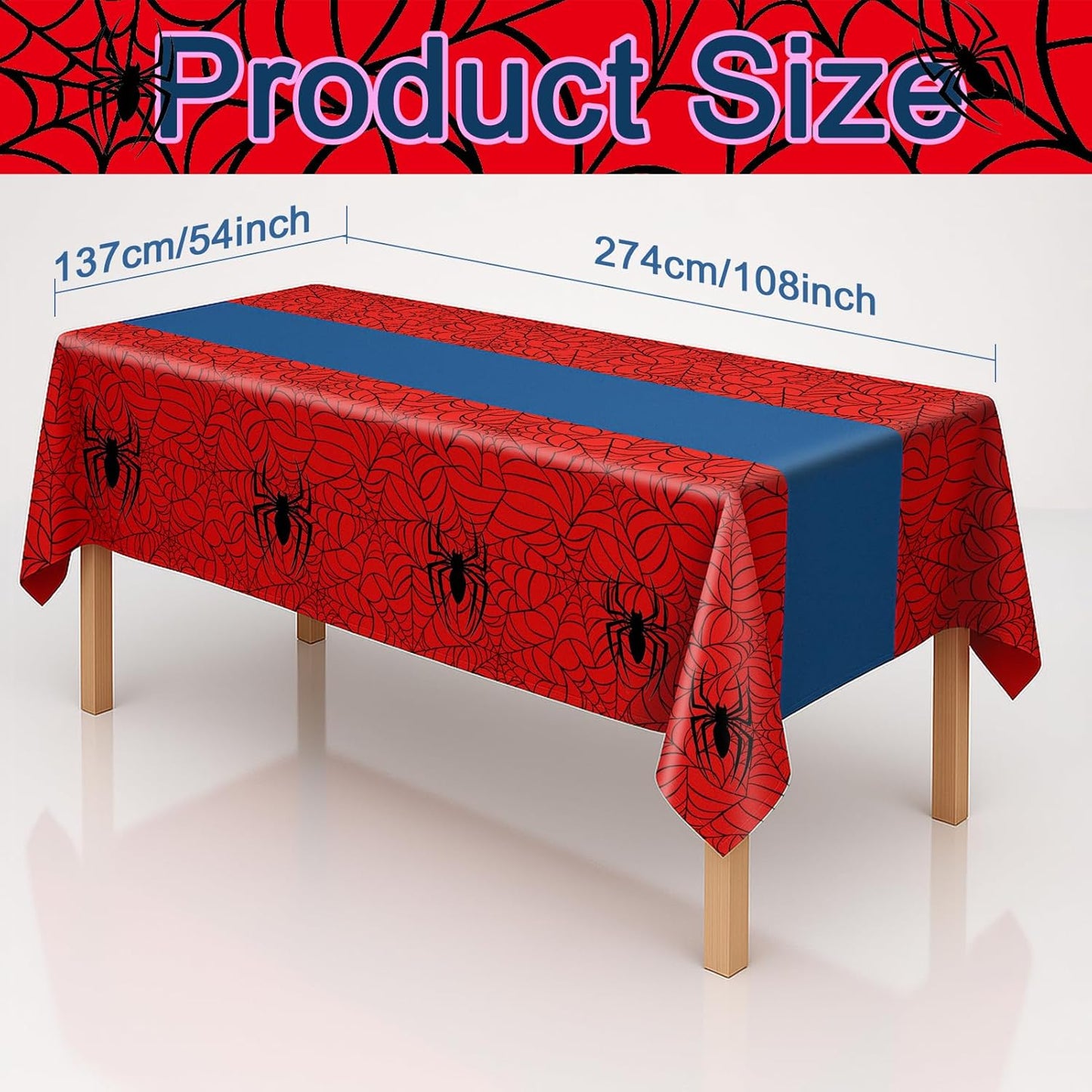6-Pack Spider Theme Tablecloths - 54x108 Inch Disposable Plastic Table Covers for Birthday & Halloween Parties, Red & Blue Web Design Decorations for Little Ones, Adults, Indoor/Outdoor Event