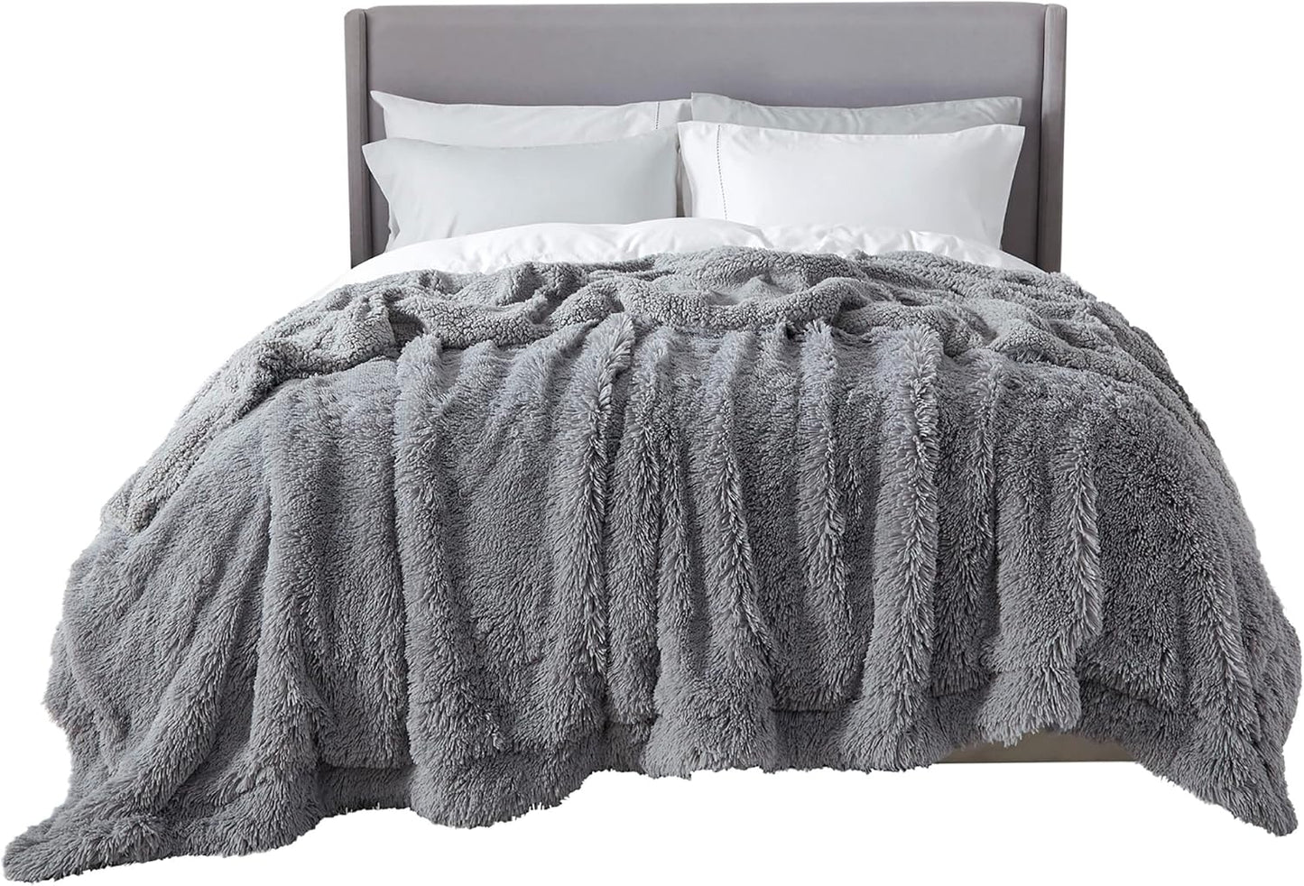 Bedsure GentleSoft Fluffy Grey King Size Blanket for Bed, Thick Soft Sherpa Faux Fur Fleece Bedding Fuzzy Plush Winter Warm Heavy Big Large King Blanket, Cozy Grey Gifts for Men Women, 108x90