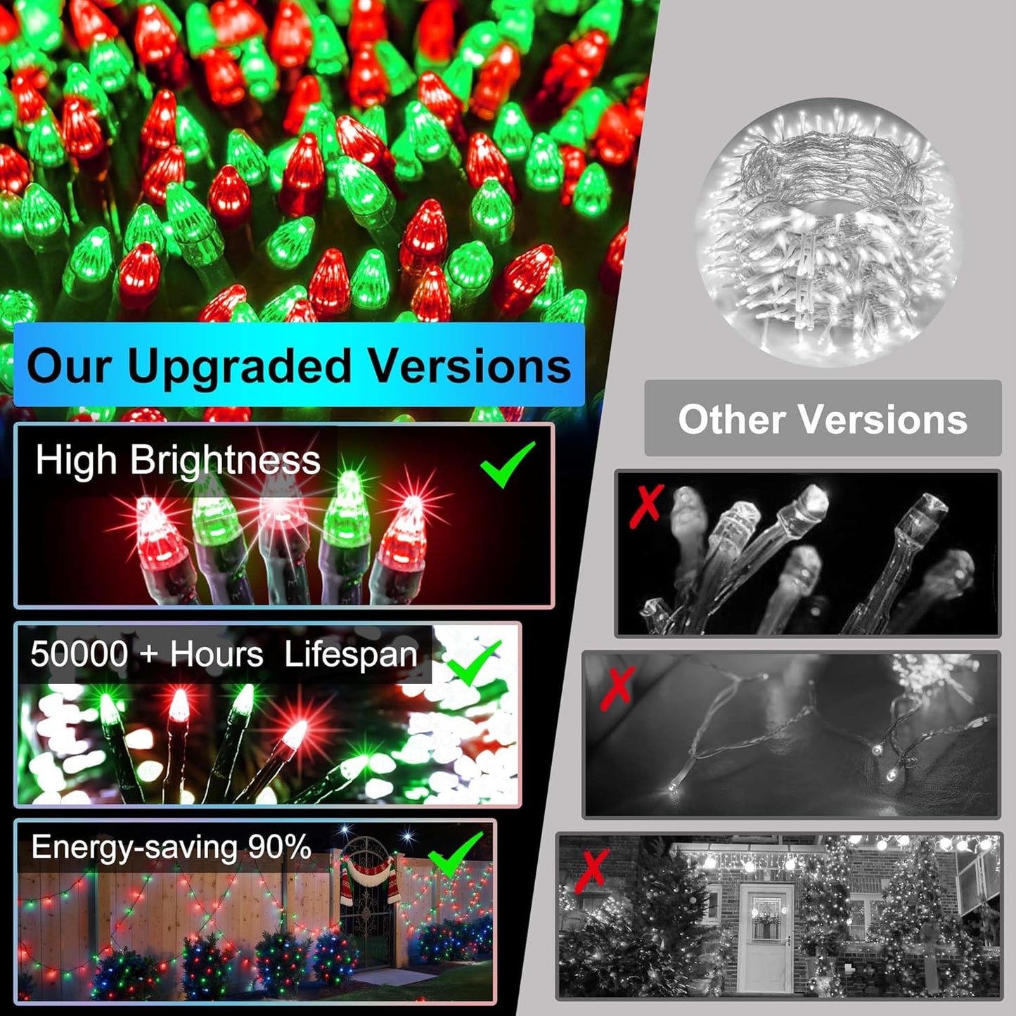 750 LED 240FT Christmas Lights Outdoor,12 Lighting Modes Christmas String Lights with Timer, Dimmable Red & Green LED StringLights Waterproof for Yard Tree Wedding Party Holiday Red & Green