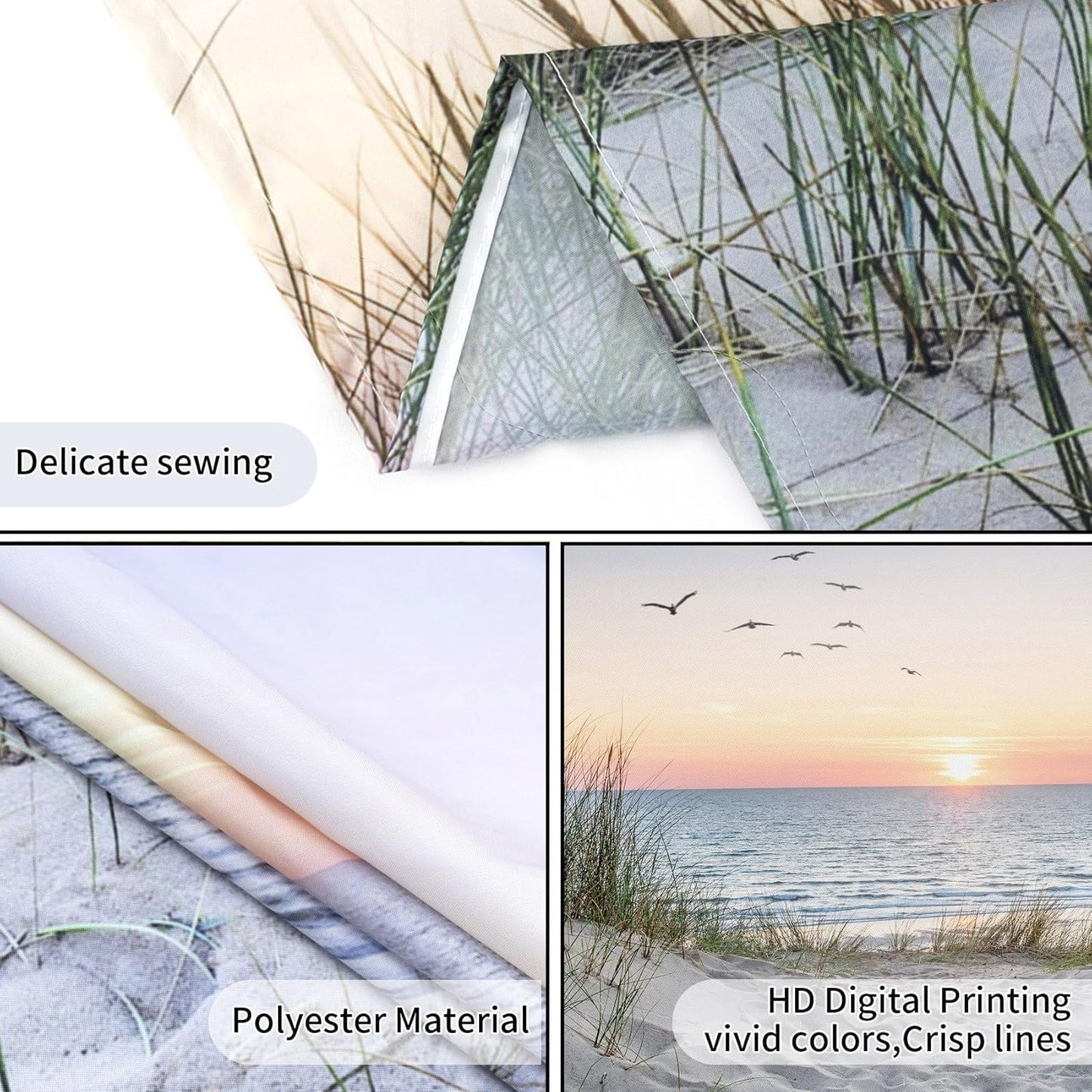 HVEST Ocean Beach Tapestry Wall Hanging, Sunset Seabird and Beach with Grass Wall Hanging Tapestry Natural Landscape Tapestry for Bedroom Living Room Dorm Decoration Wall Decor, 80x60 Inches