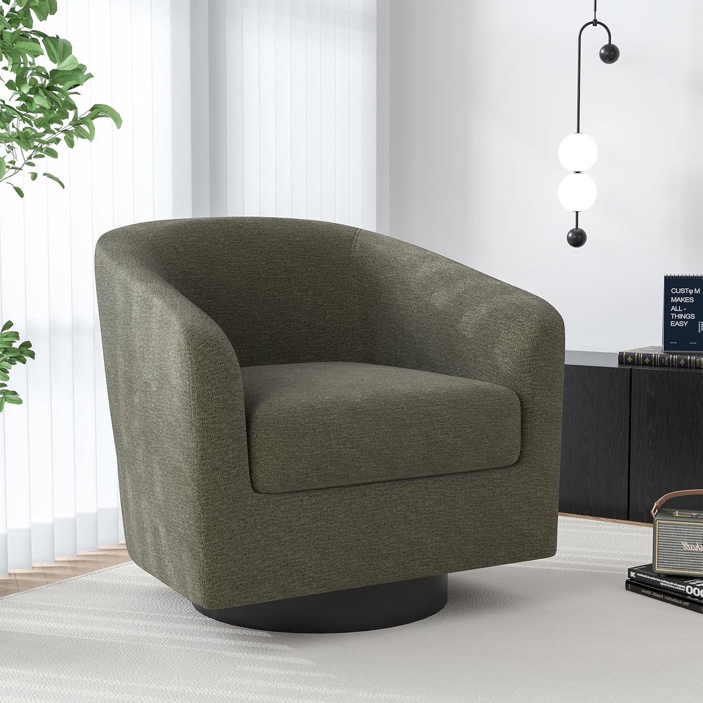 Swivel Barrel Accent Chair, Modern Round Chenille Fabric Arm Chair for Living Room, Bedroom, Comfy Club Reading Chairs for Adults(Chenille Fabric, Tan, Set of 4