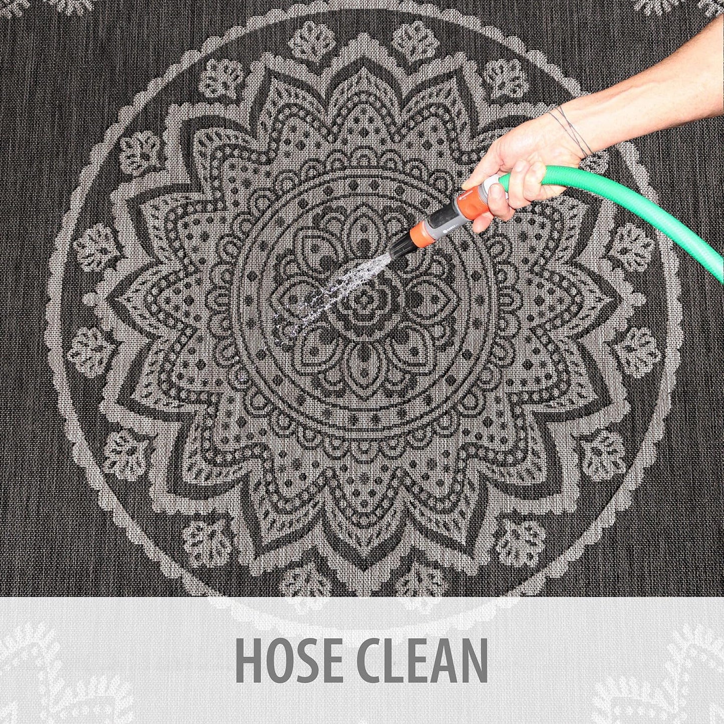 CAMILSON Outdoor Rug 5x7 Modern Area Rugs for Indoor and Outdoor Patios and Porches - Waterproof Washable Non-Shedding Easy-to-Clean Outside Carpet (5 x 7, Medallion - Dark Grey/Light Grey)